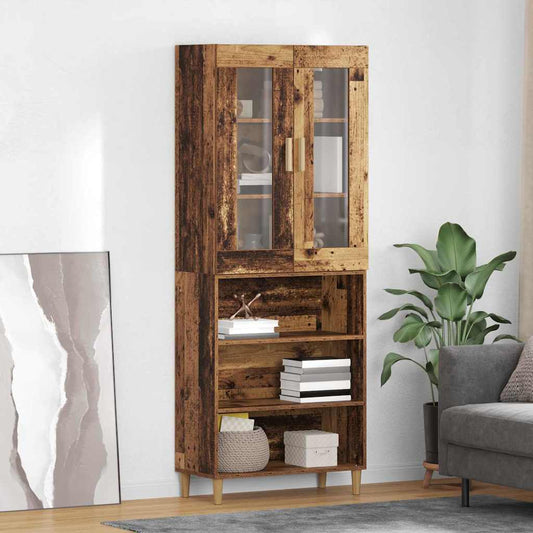 Magasfiú Öreg fa 69,5 x 34 x 180 cm Műanyag Fa és Üveg