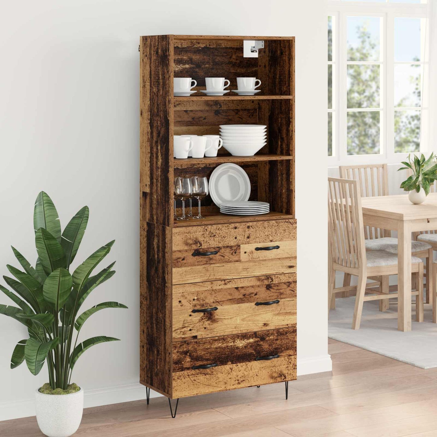 Magasfiú 2 pcs Öreg fa 69,5 x 34 x 180 cm Szerelt fa és Üveg