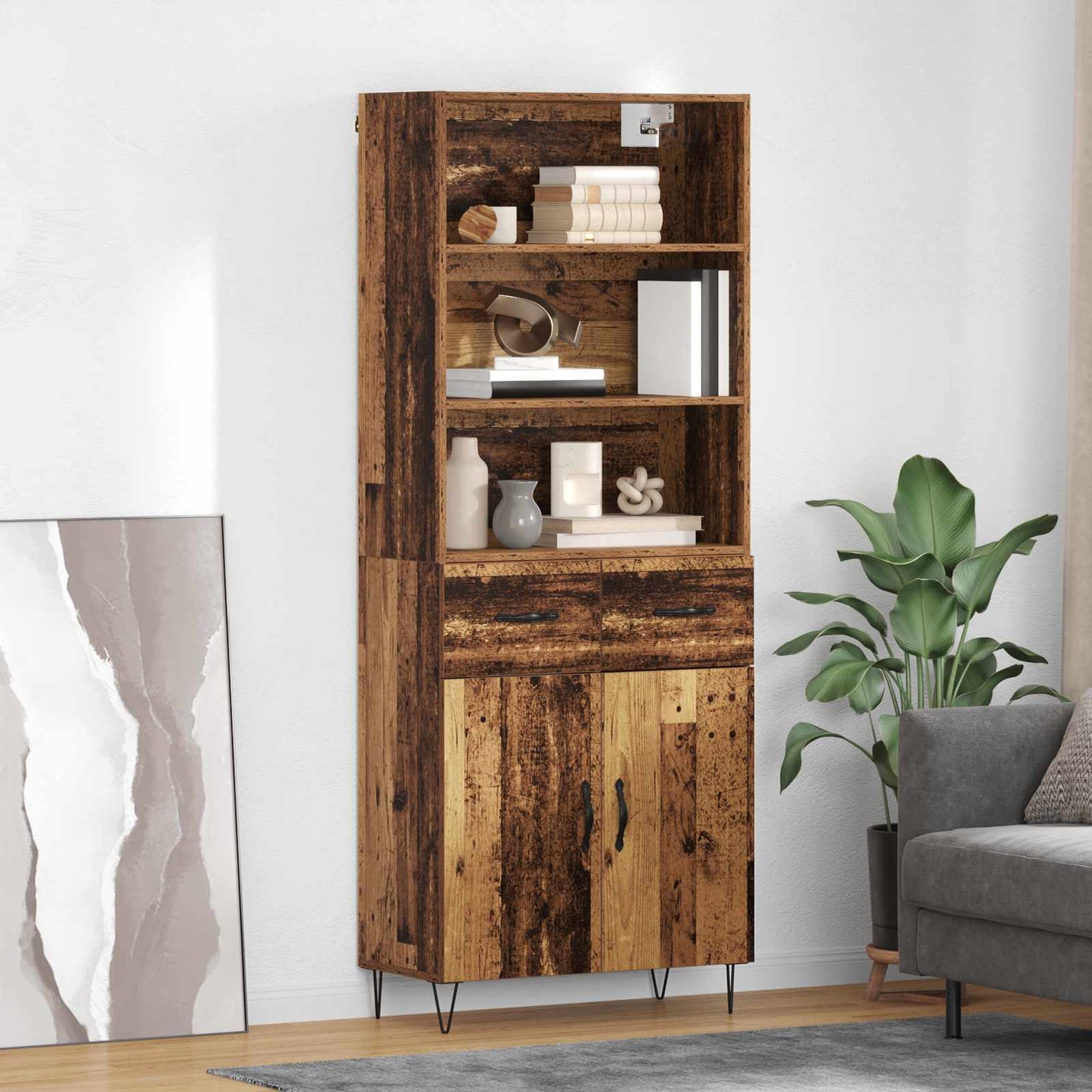 Magasfiú 2 pcs Öreg fa 69,5 x 34 x 180 cm Szerelt fa és Üveg