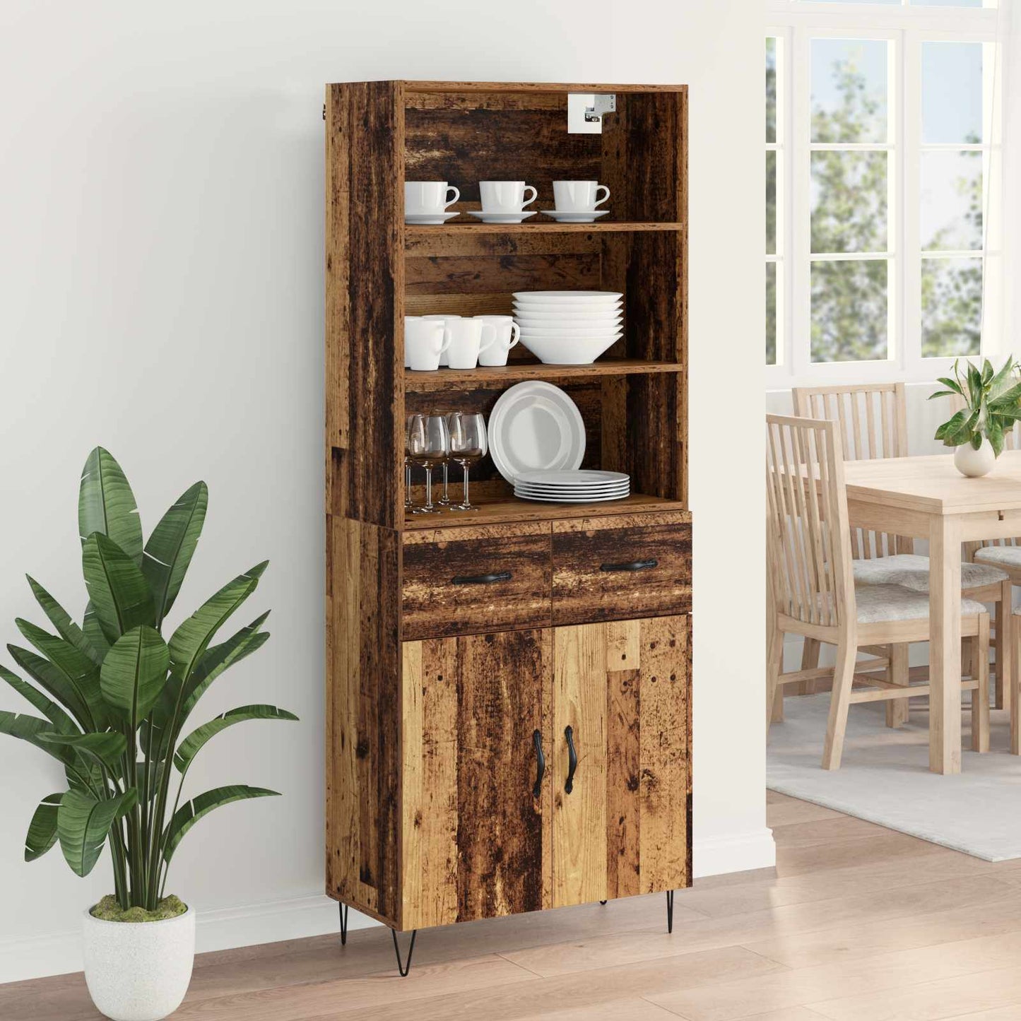 Magasfiú 2 pcs Öreg fa 69,5 x 34 x 180 cm Szerelt fa és Üveg