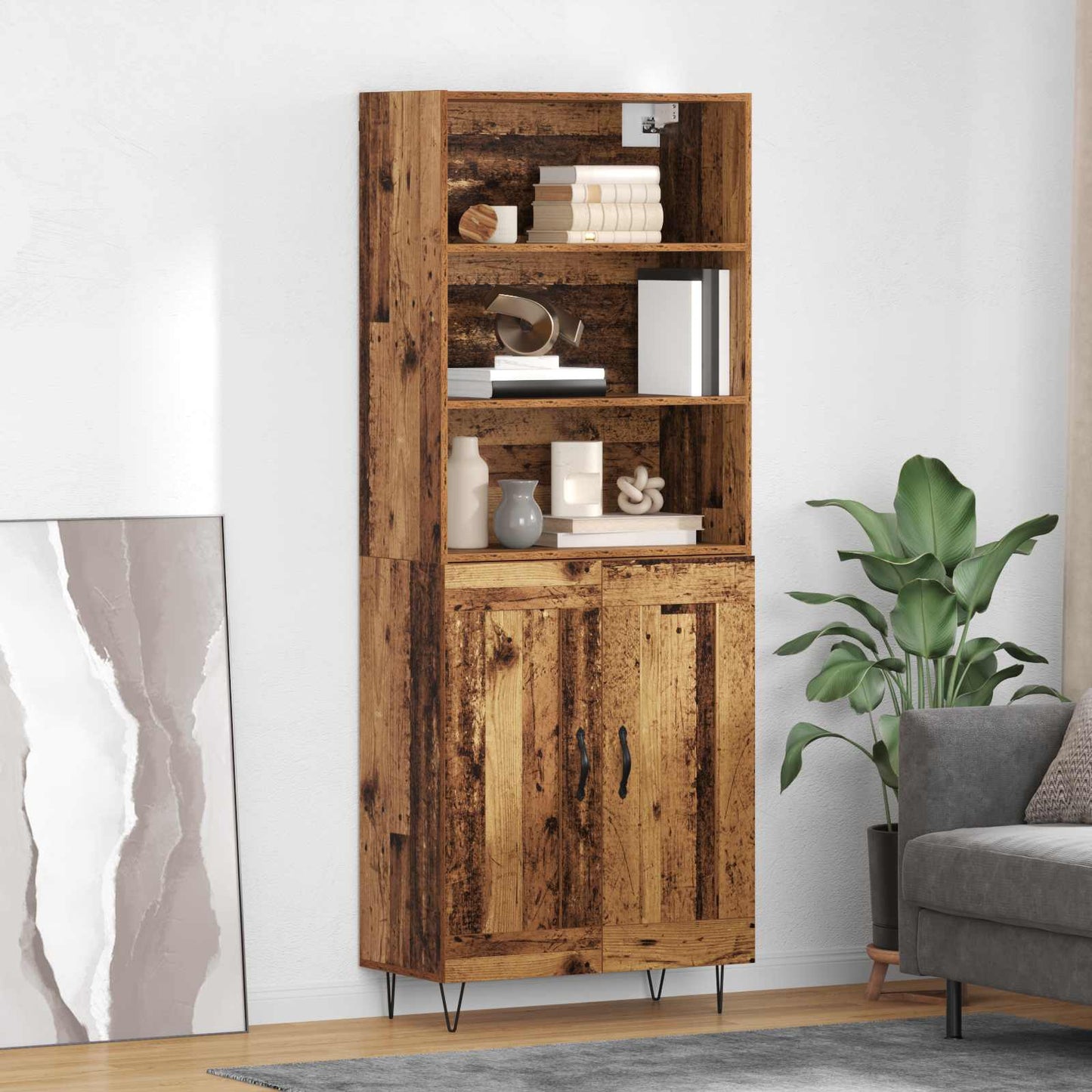 Magasfiú 2 pcs Öreg fa 69,5 x 34 x 180 cm Szerelt fa és Üveg