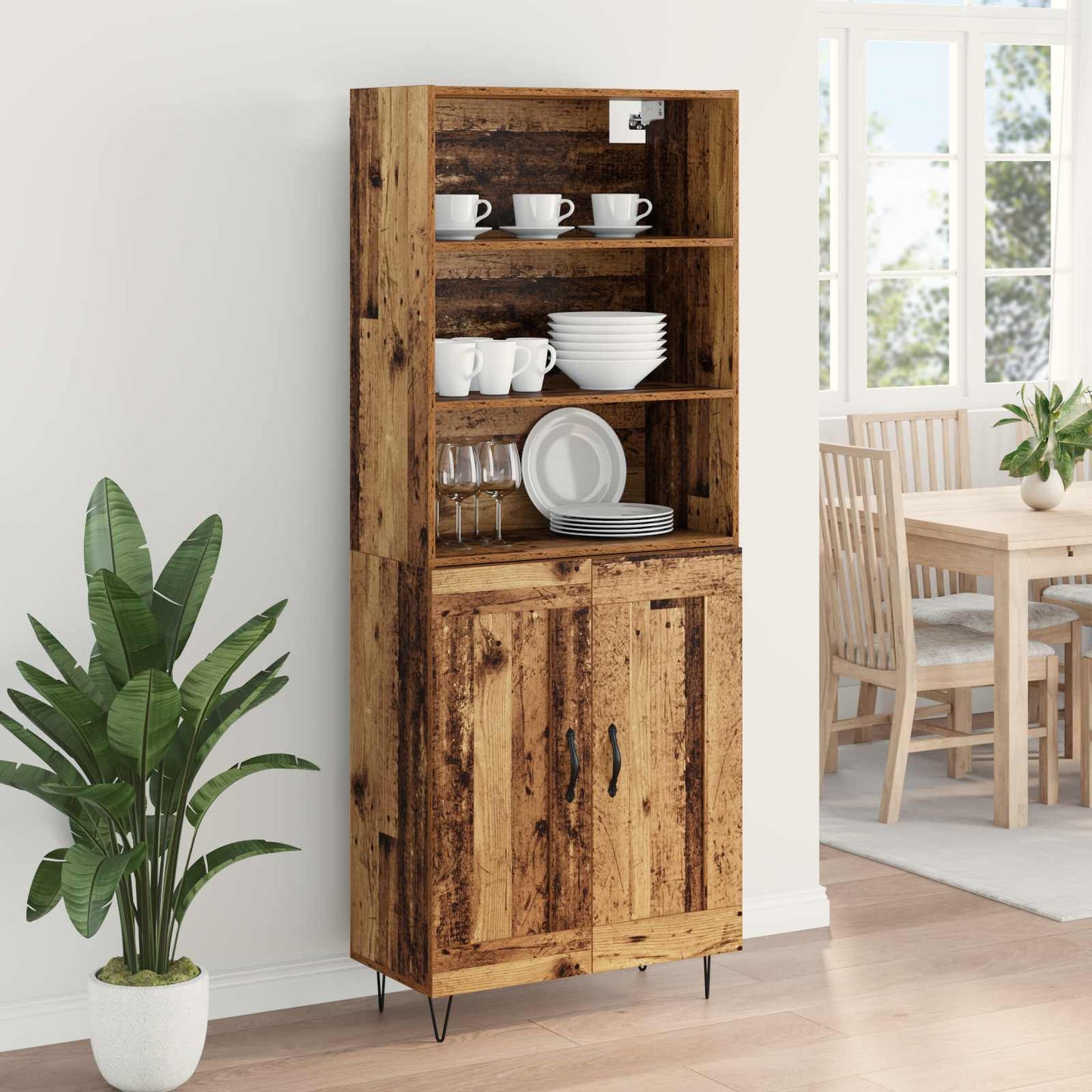 Magasfiú 2 pcs Öreg fa 69,5 x 34 x 180 cm Szerelt fa és Üveg