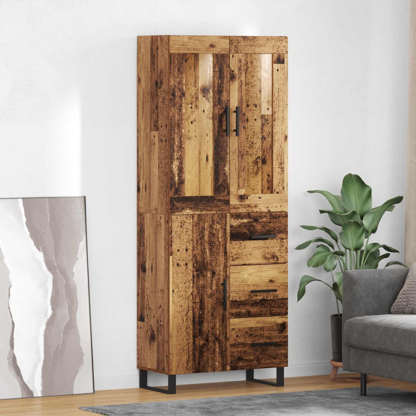 Magasfiú 2 pcs Öreg fa 69,5 x 34 x 180 cm Szerelt fa és Üveg