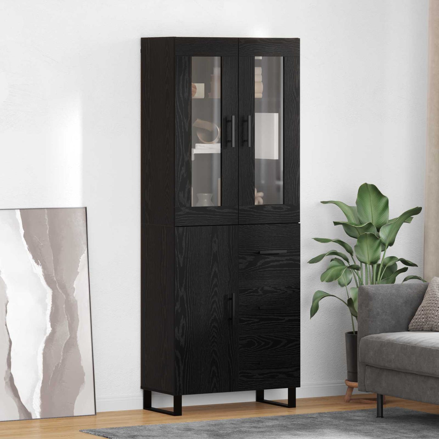 Magasfiú 2 pcs Fekete tölgy 69,5 x 34 x 180 cm Szerelt Fa
