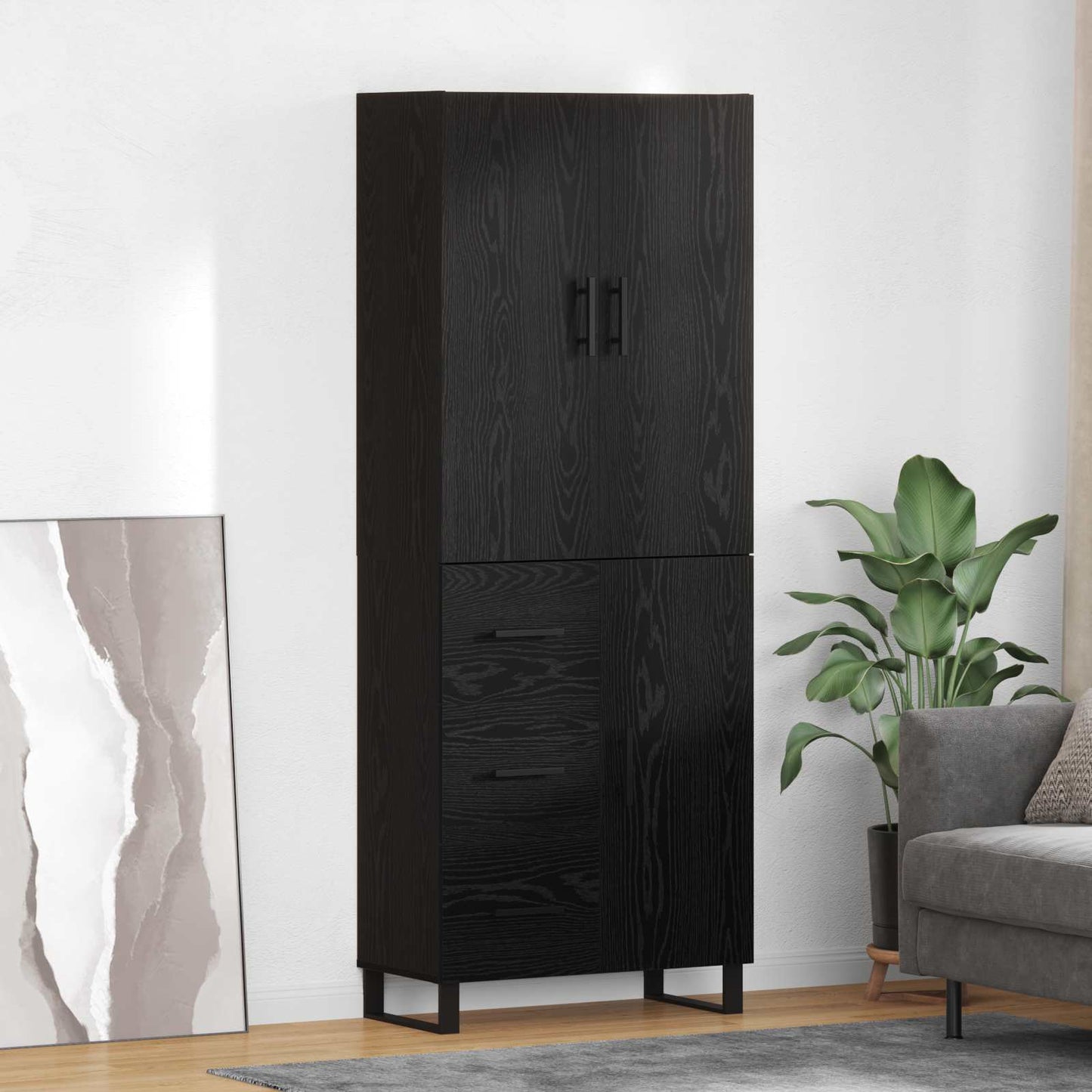 Magasfiú fiókkal 2 pcs Fekete tölgy 69,5 x 34 x 180 cm