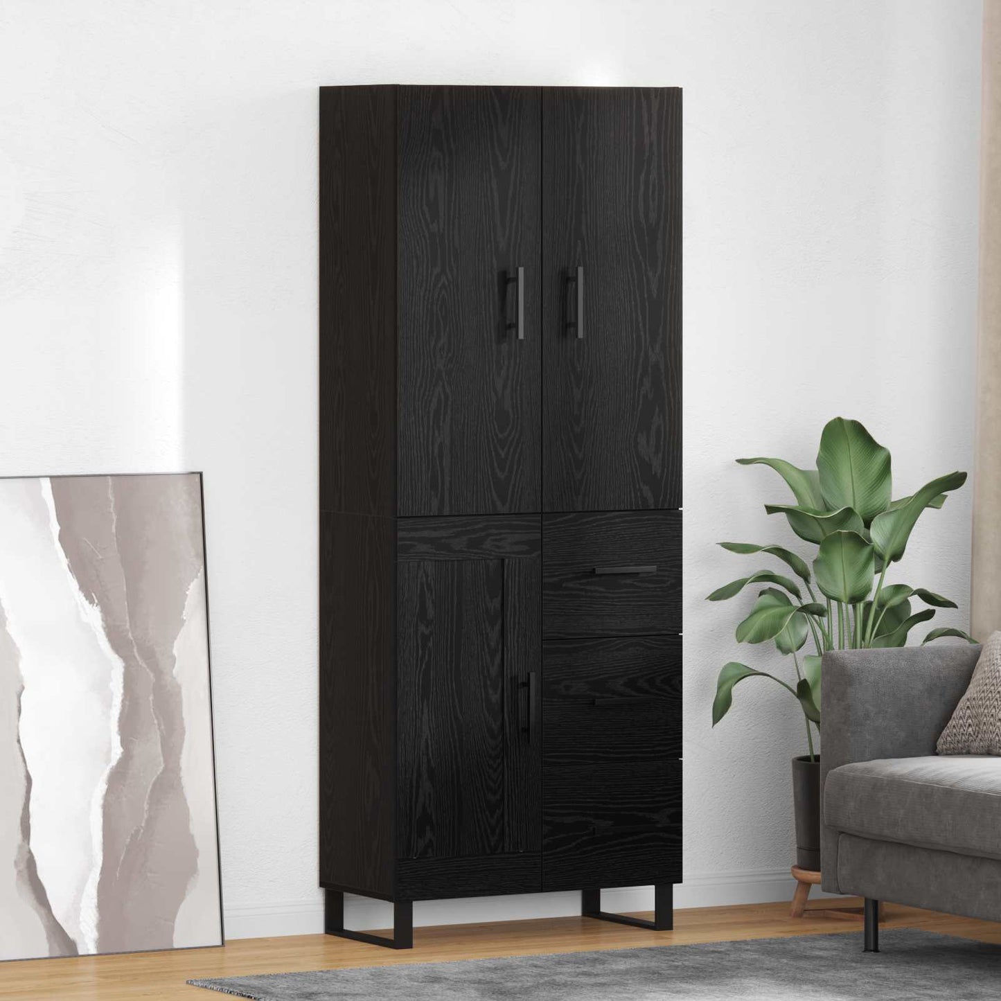 Magasfiú fiókkal 2 pcs Fekete tölgy 69,5 x 34 x 180 cm