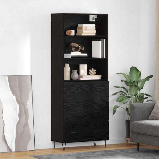 Magasfiú fiókkal 2 pcs Fekete tölgy Faanyag
