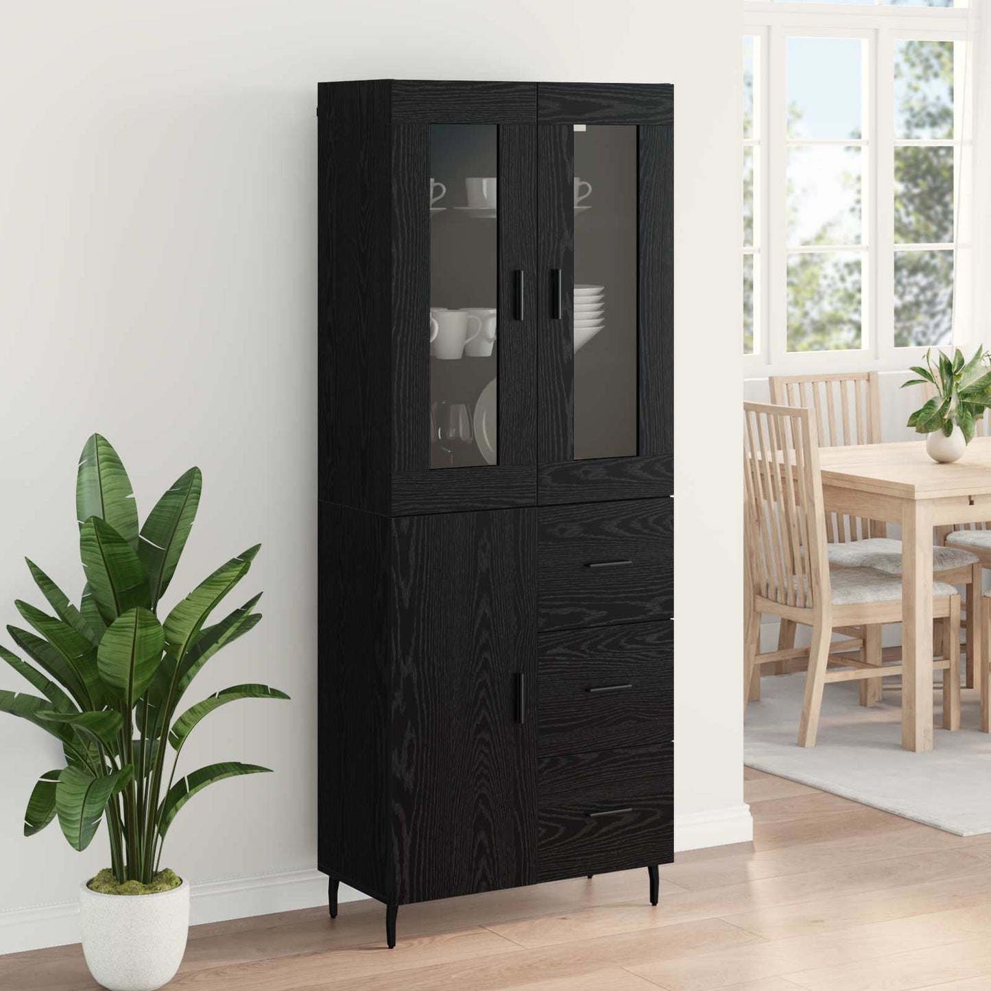 Magasfiú 2 pcs Fekete tölgy 69,5 x 34 x 180 cm Szerelt Fa