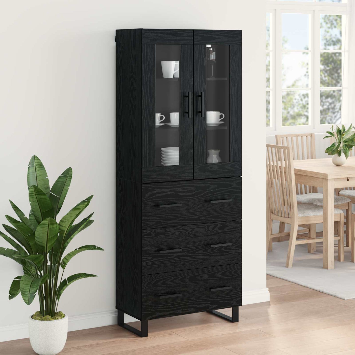 Magasfiú 2 pcs Fekete tölgy 69,5 x 34 x 180 cm Szerelt Fa