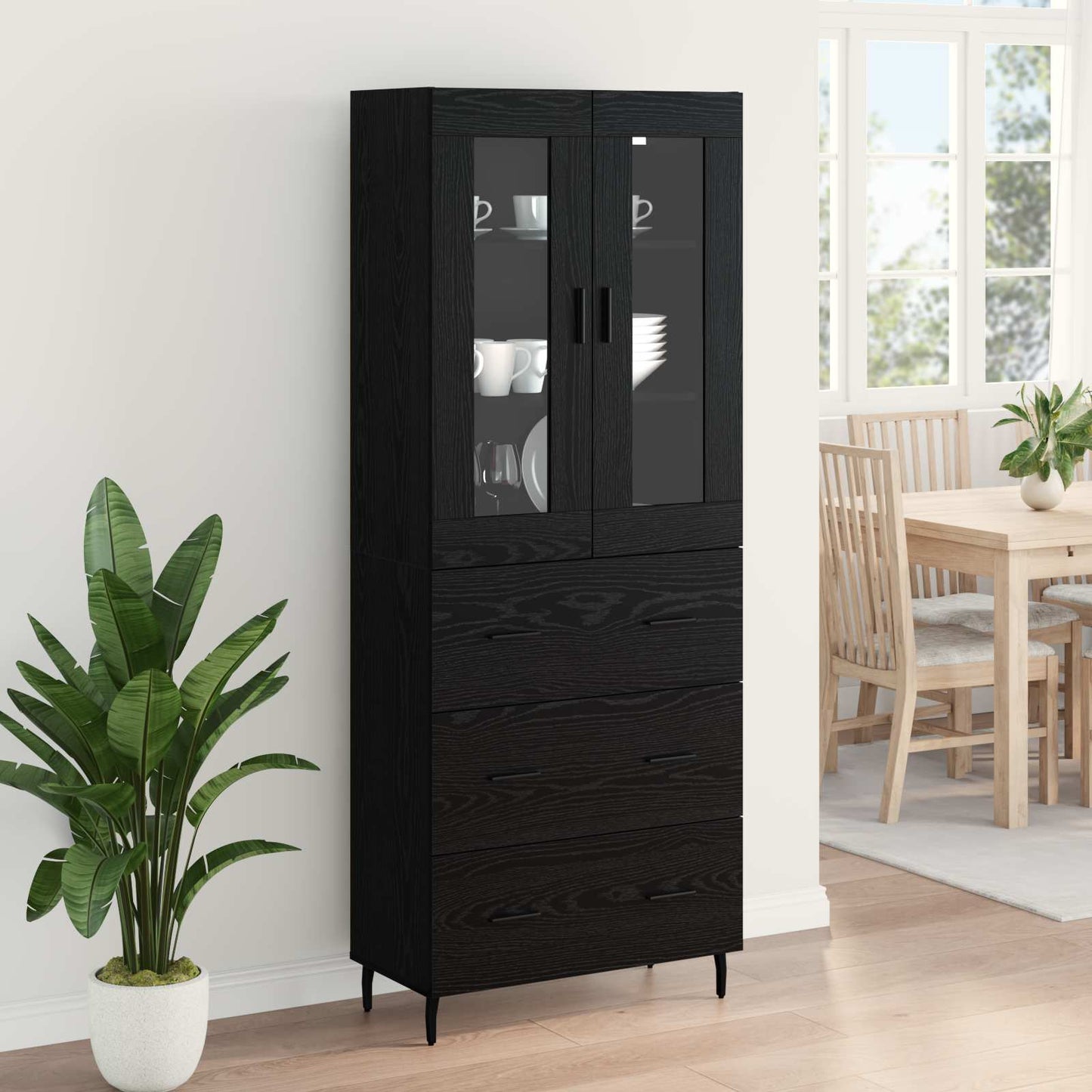 Magasfiú 2 pcs Fekete tölgy 69,5 x 34 x 180 cm Szerelt Fa
