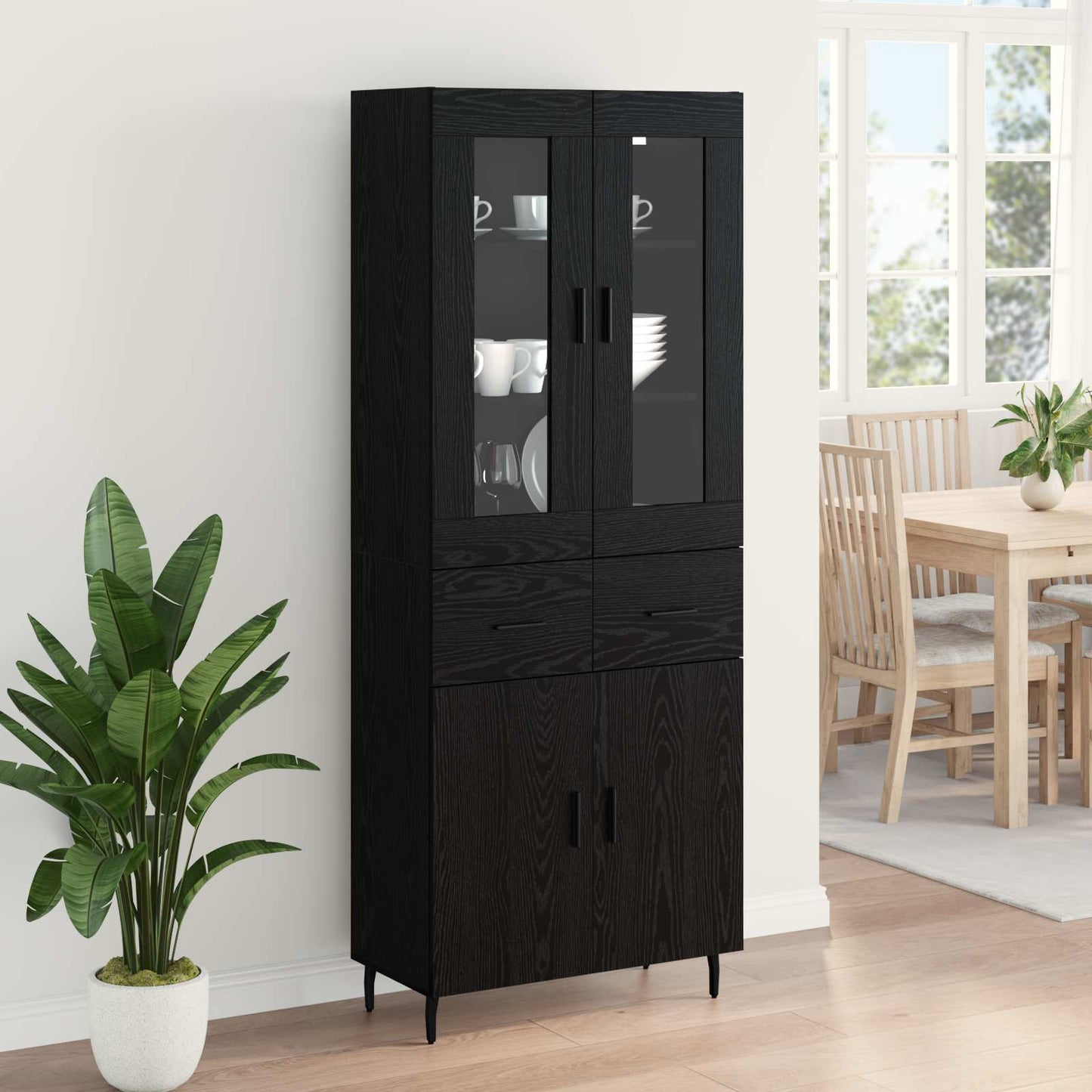 Magasfiú 2 pcs Fekete tölgy 69,5 x 34 x 180 cm Szerelt Fa