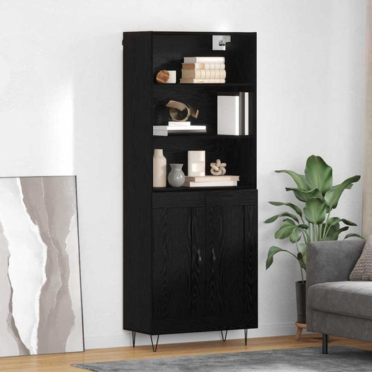Magasfiú fiókkal 2 pcs Fekete tölgy Faanyag