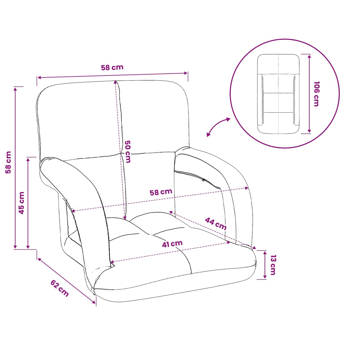 Állítható padló szék Bordó Bársony