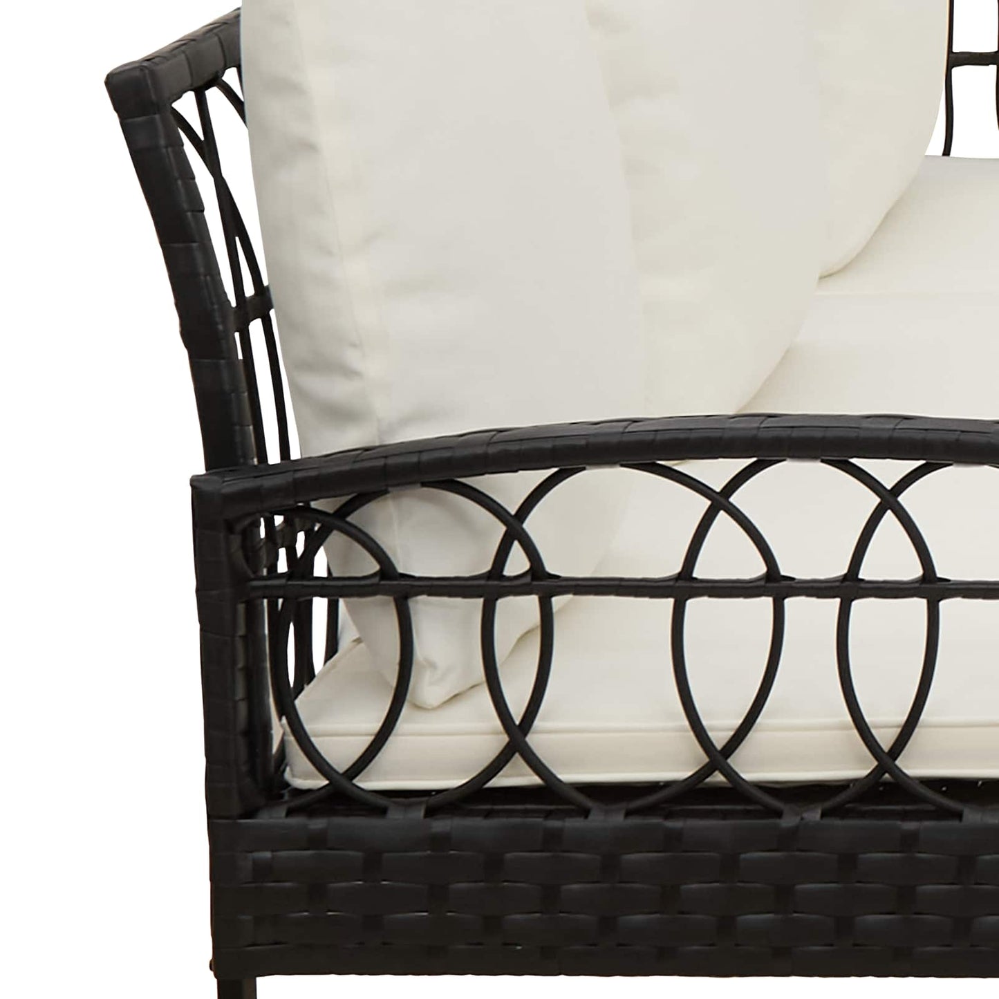 Kerti Kanapé Szett 2 pcs Fekete és Krém Poli Rattan Acél