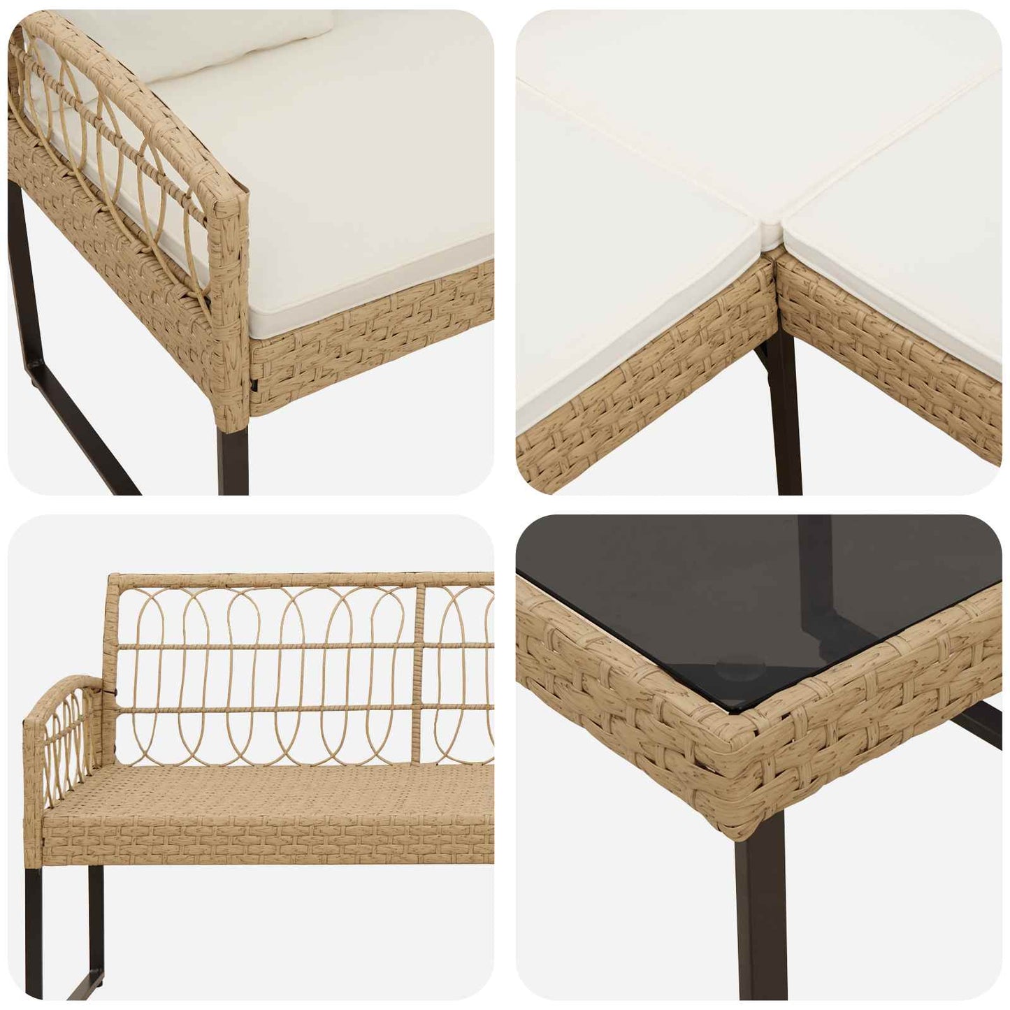 Kerti Kanapé Szett párnával 2 pcs Természetes Poli Rattan Acél