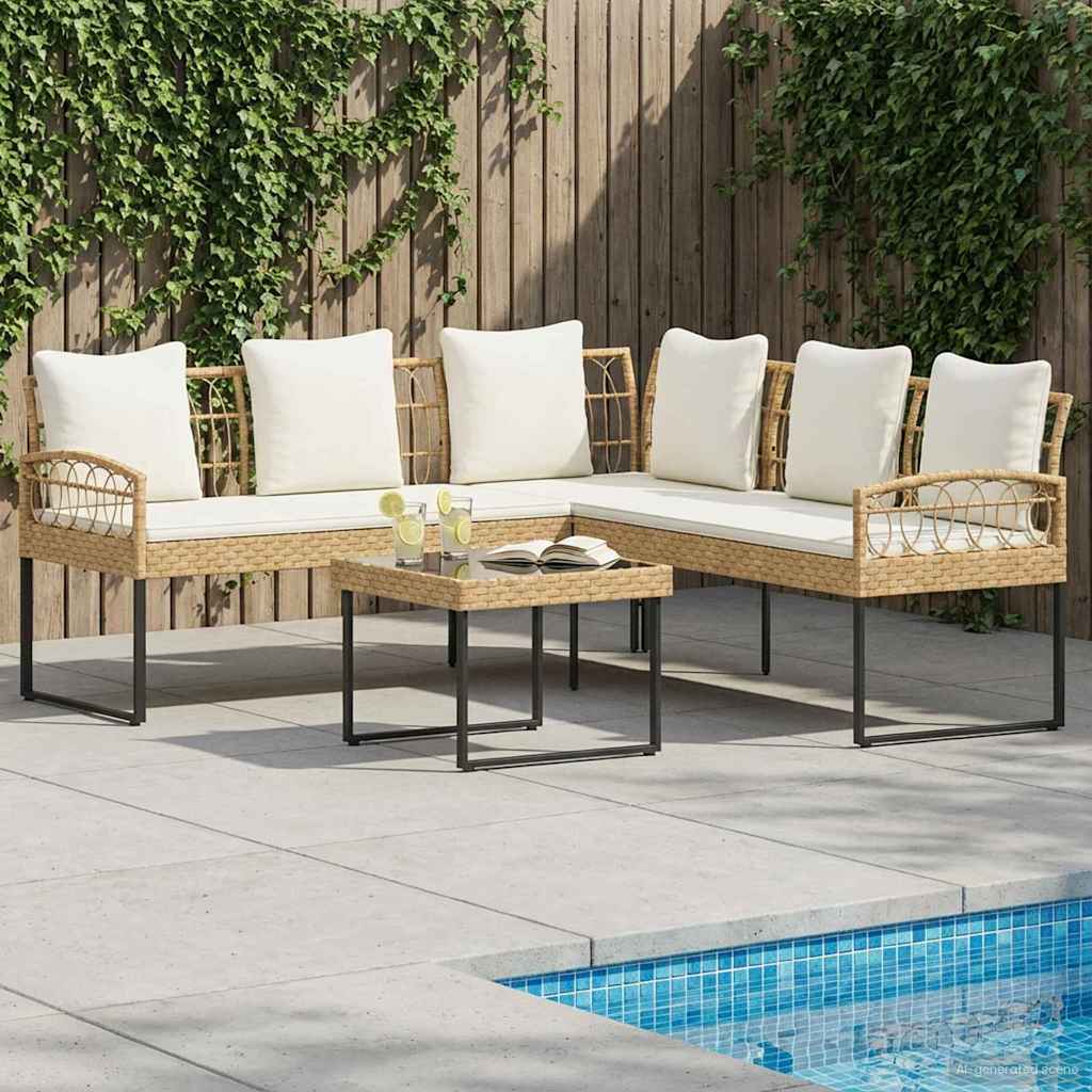 Kerti Kanapé Szett párnával 2 pcs Természetes Poli Rattan Acél
