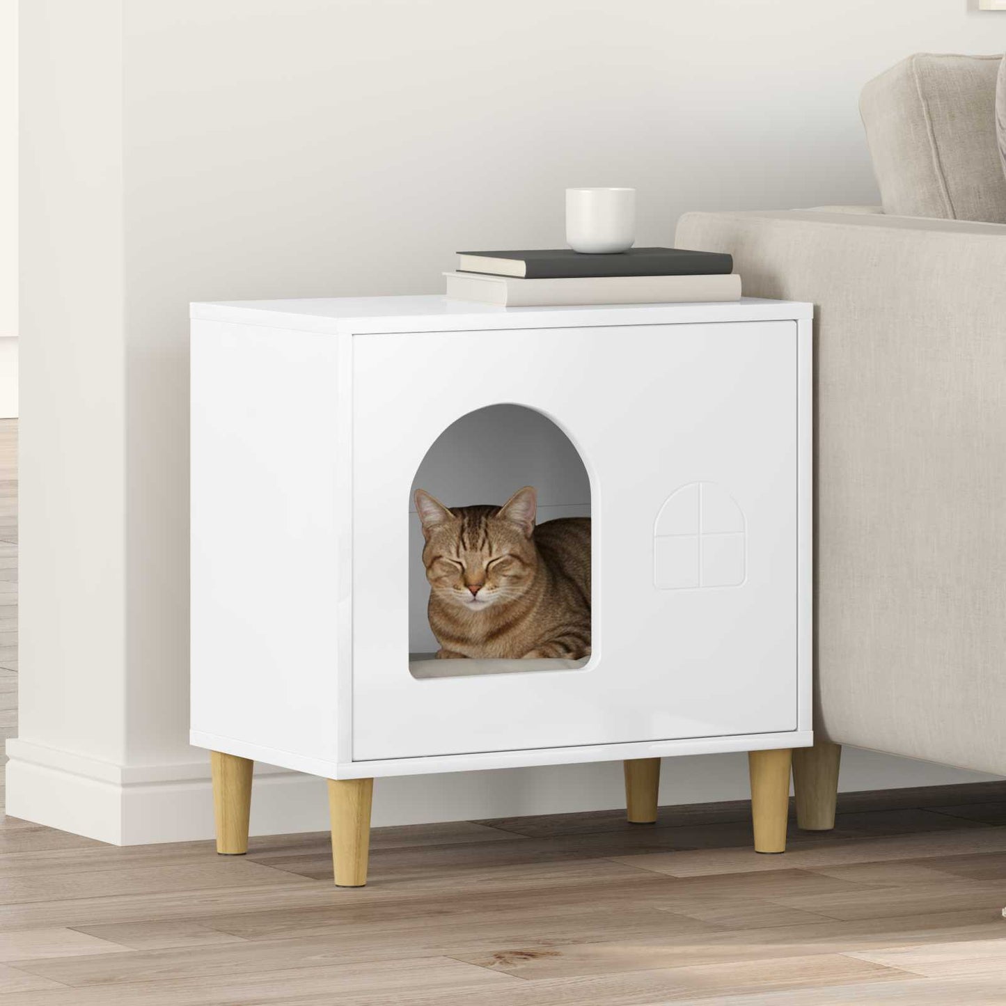 Macska Ház Fényes Fehér 51 x 30 x 52 cm Szerelt Fa