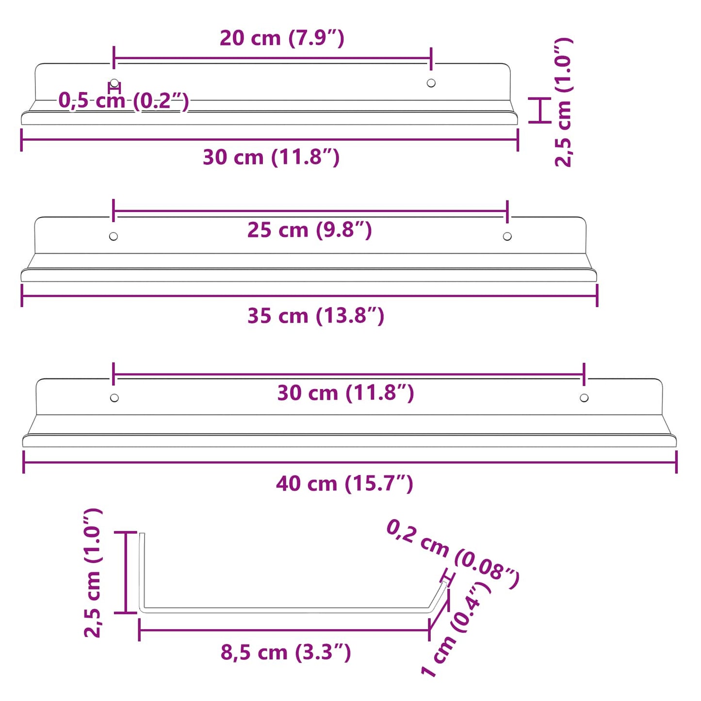 Lebegő polc 3 pcs Antracit 40 x 9 x 2,5 cm Acél