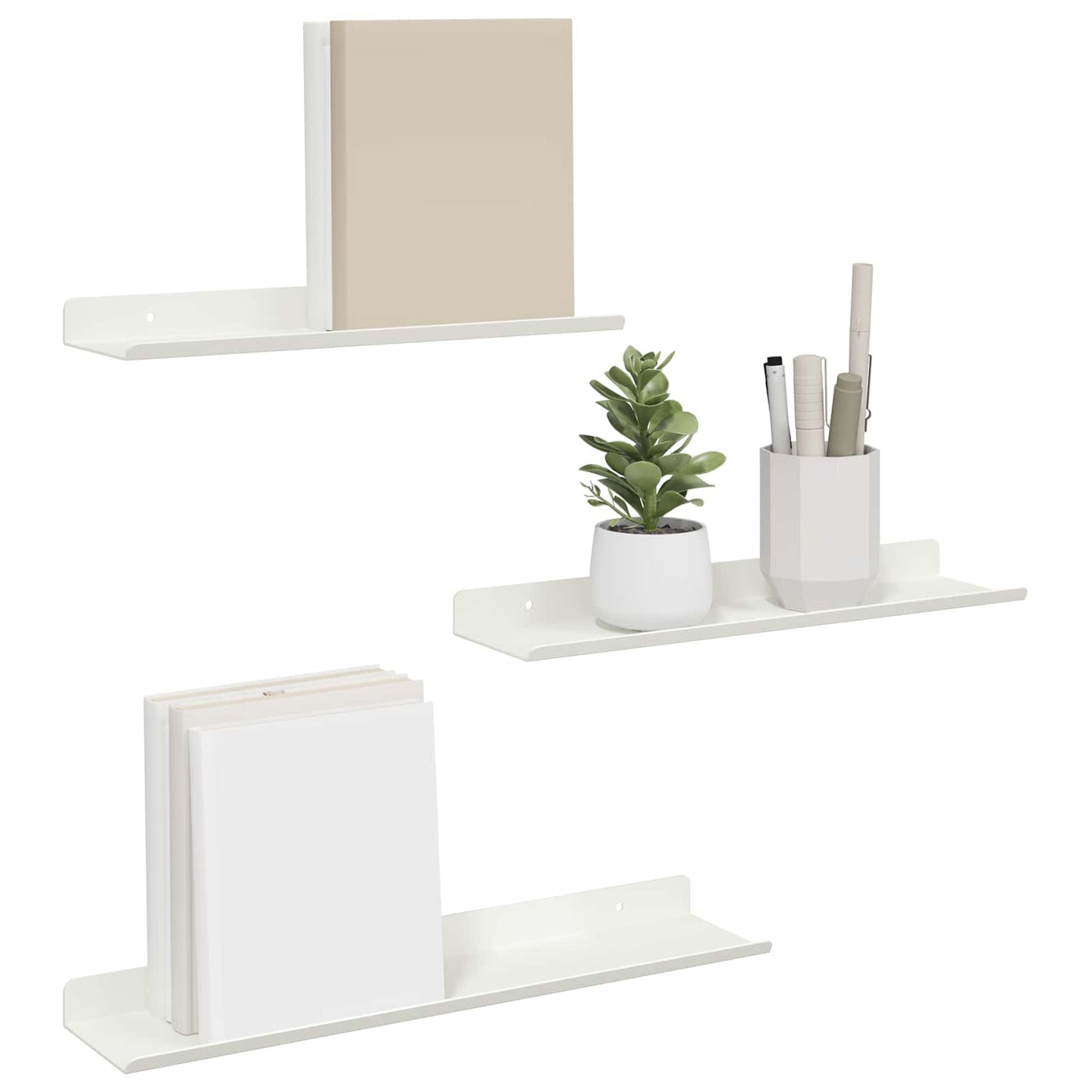 Lebegő polc Falra szerelhető 3 pcs Fehér 40 x 9 x 2,5 cm Acél