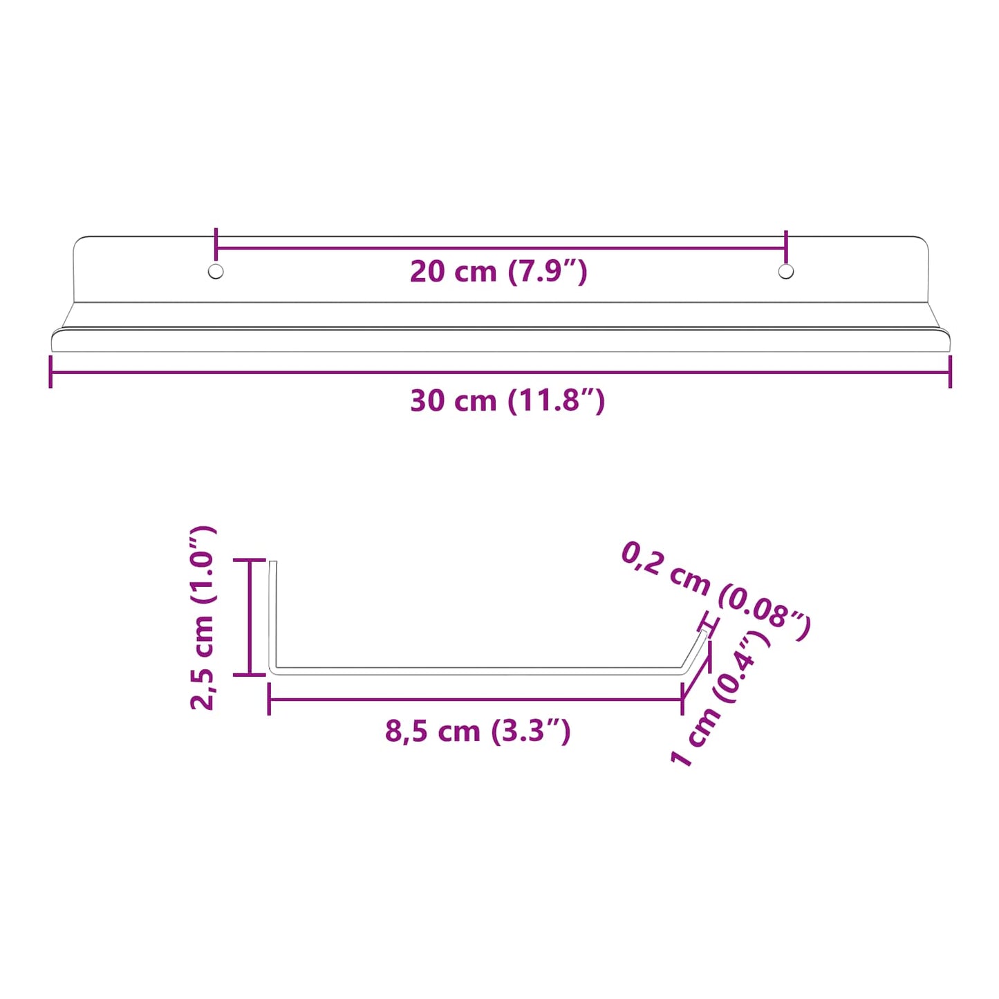 Lebegő polc 2 pcs Rózsaszín 30 x 9 x 2,5 cm Acél