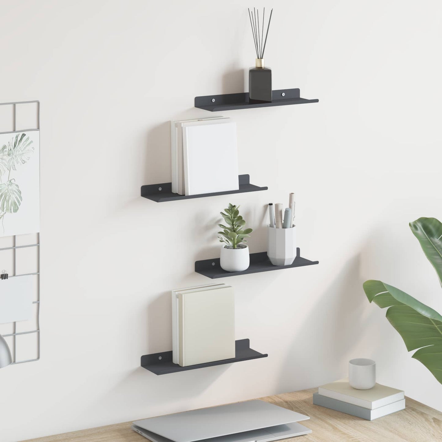 Lebegő polc 4 pcs Antracit 30 x 9 x 2,5 cm Acél