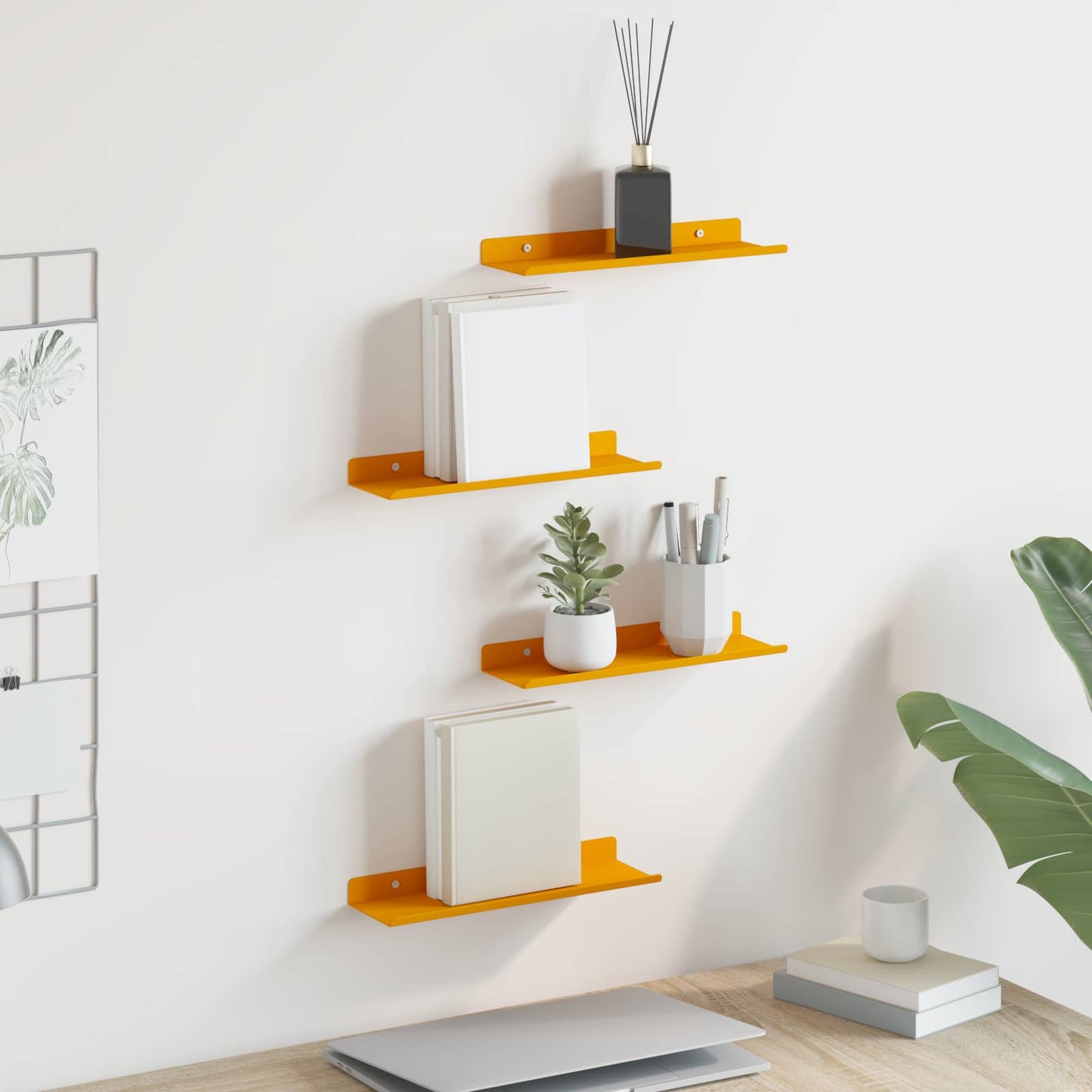 Lebegő polc 4 pcs Mustár sárga 30 x 9 x 2,5 cm Acél