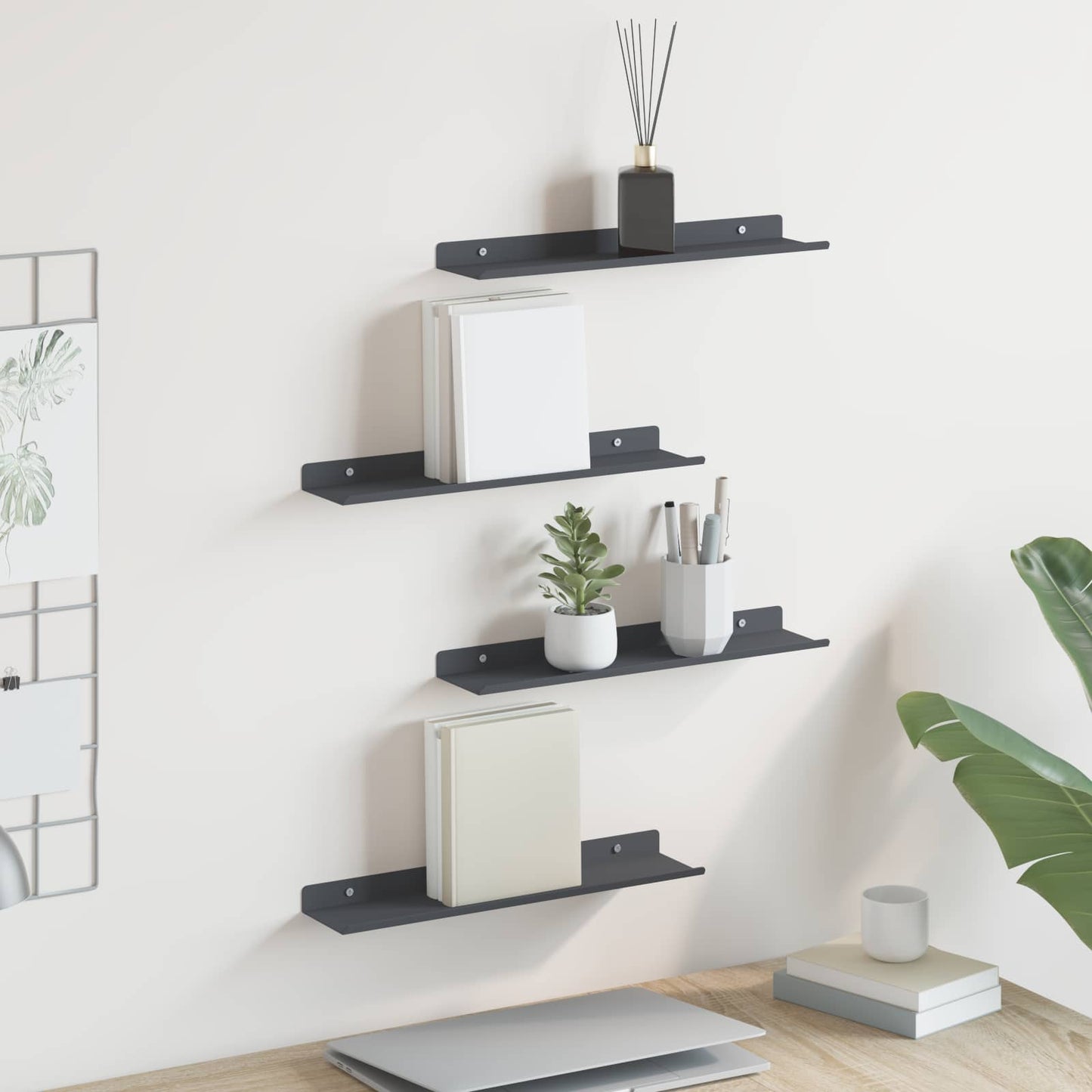 Lebegő polc 4 pcs Antracit 40 x 8,5 x 2,5 cm Acél