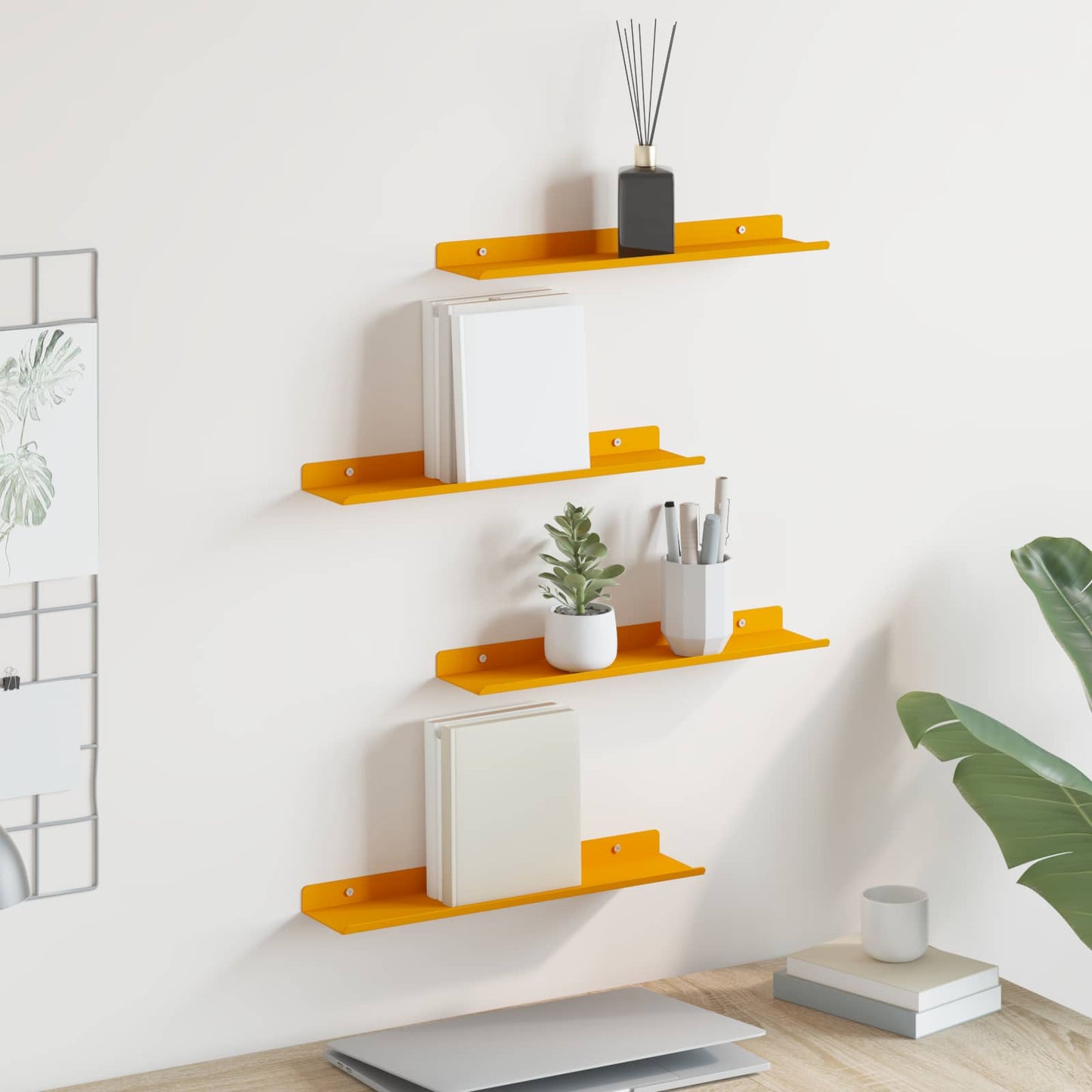 Lebegő polc 4 pcs Mustár sárga 40 x 8,5 x 2,5 cm Acél