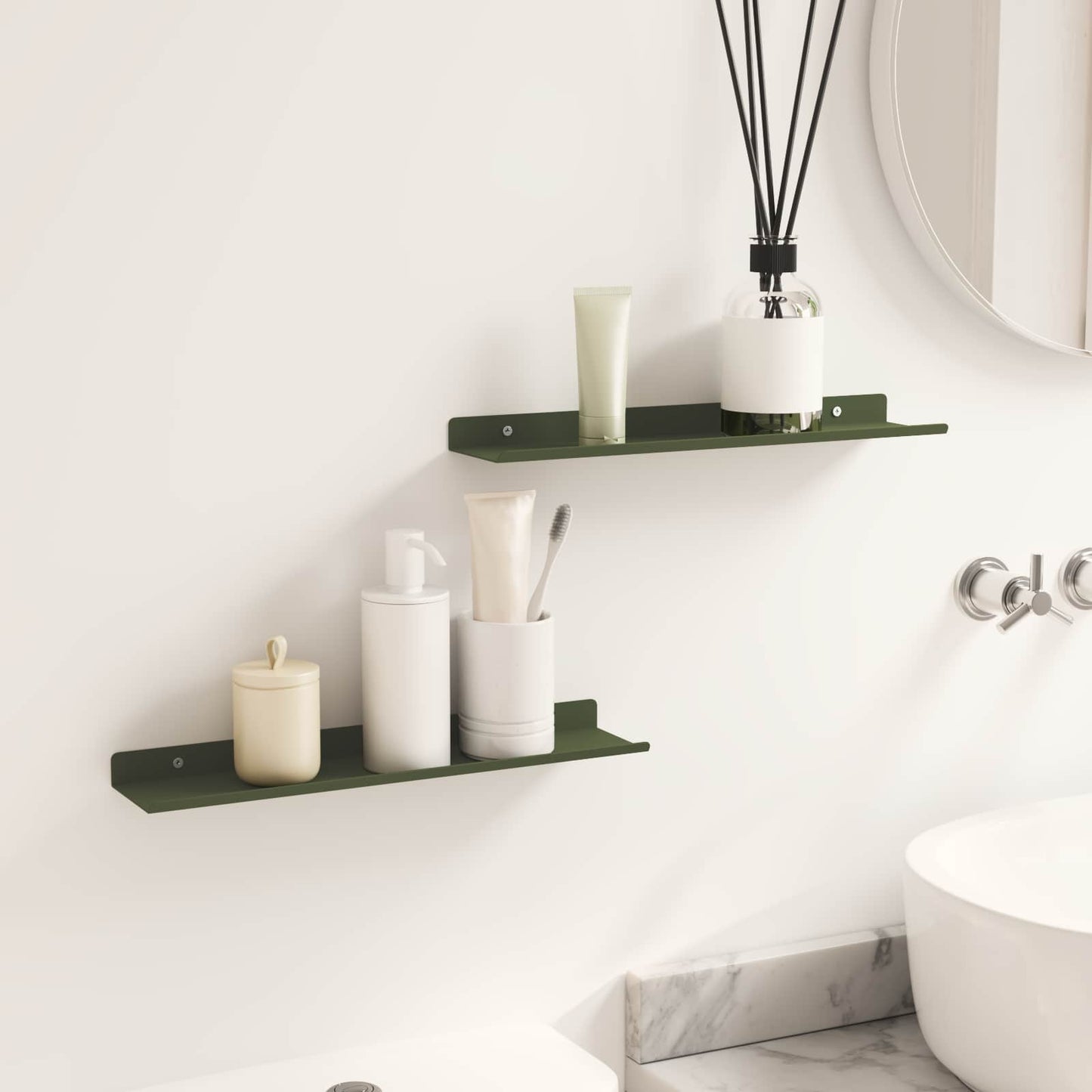 Lebegő polc 2 pcs Olajzöld 40 x 8,5 x 2,5 cm Acél