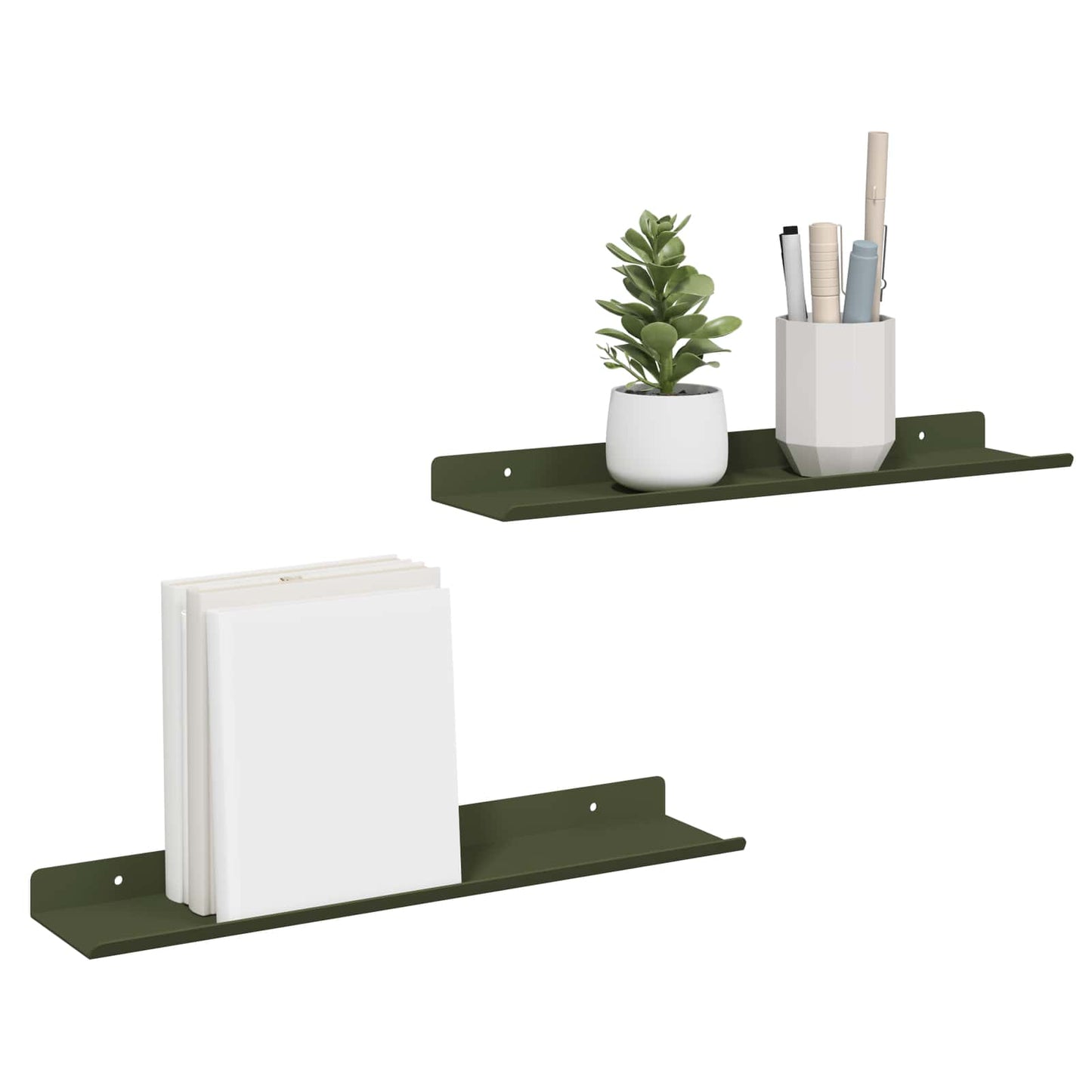 Lebegő polc 2 pcs Olajzöld 40 x 8,5 x 2,5 cm Acél
