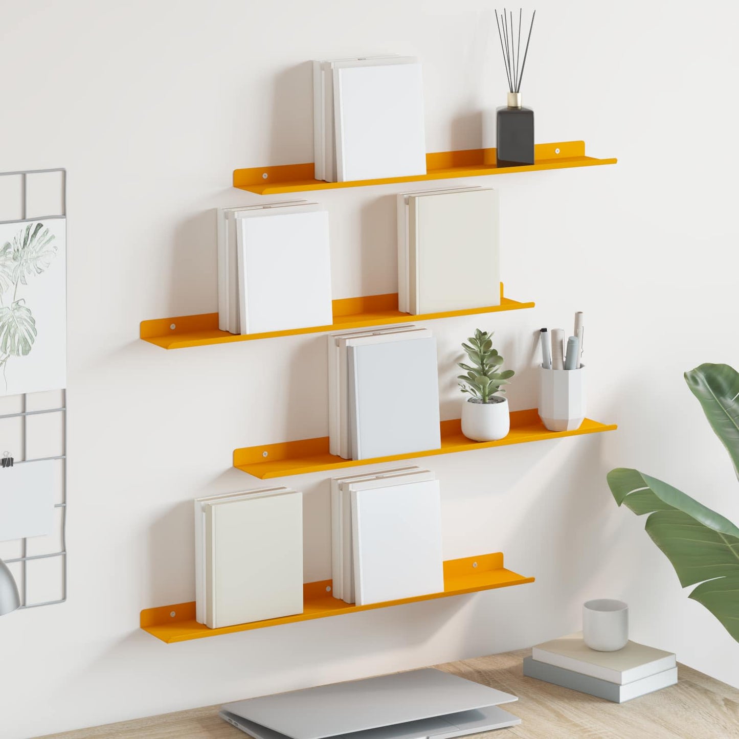 Lebegő polc 4 pcs Mustár sárga 60 x 8,5 x 2,5 cm Acél