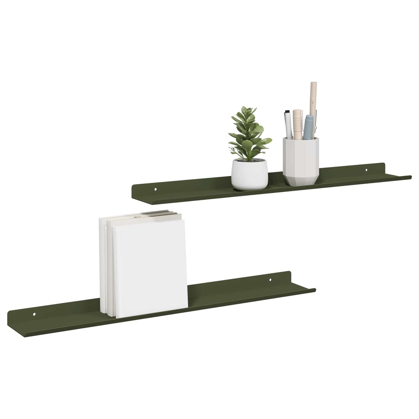 Lebegő polc 2 pcs Olajzöld 60 x 8,5 x 2,5 cm Acél