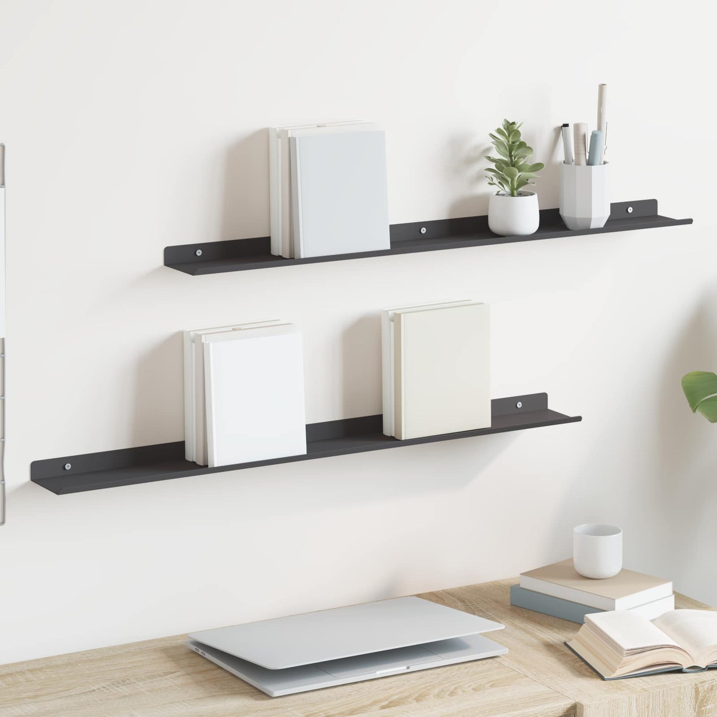 Lebegő polc Falra szerelhető 2 pcs Fekete 80 x 9 x 2,5 cm Acél