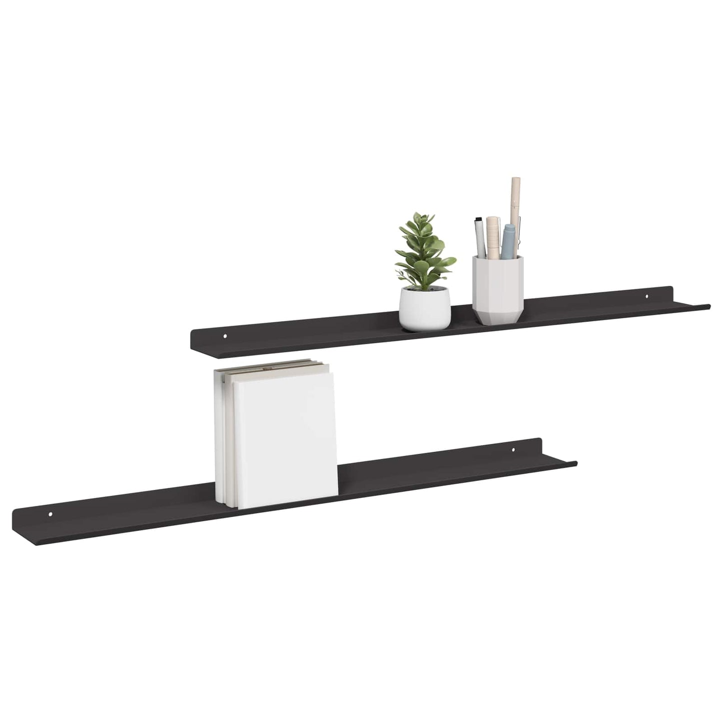 Lebegő polc Falra szerelhető 2 pcs Fekete 80 x 9 x 2,5 cm Acél