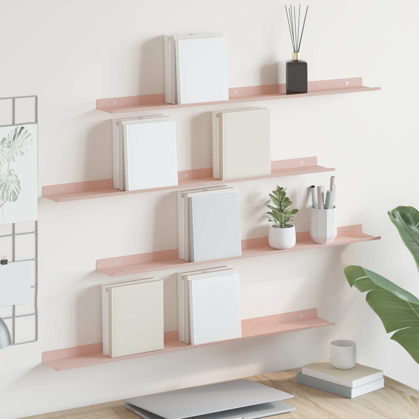 Lebegő polc 4 pcs Rózsaszín 80 x 9 x 2,5 cm Acél