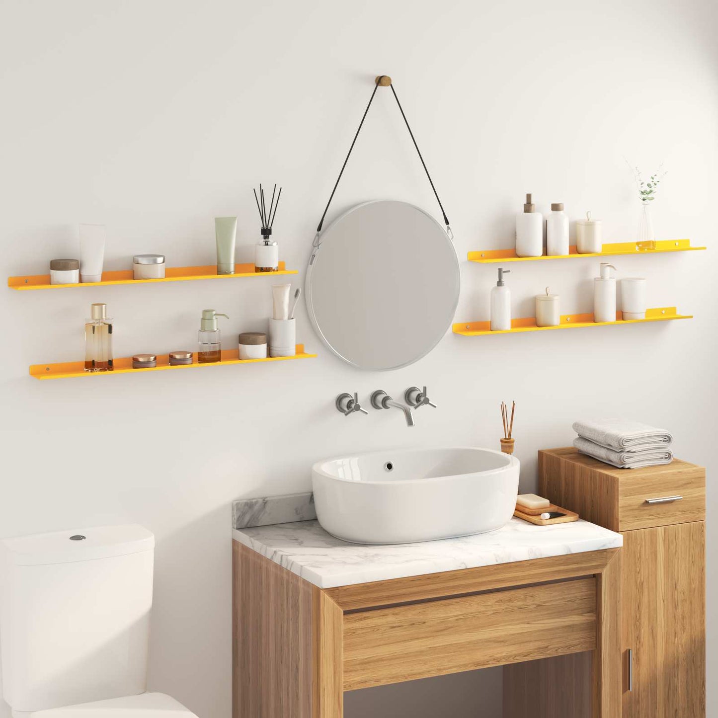 Lebegő polc 4 pcs Mustár sárga 80 x 9 x 2,5 cm Acél