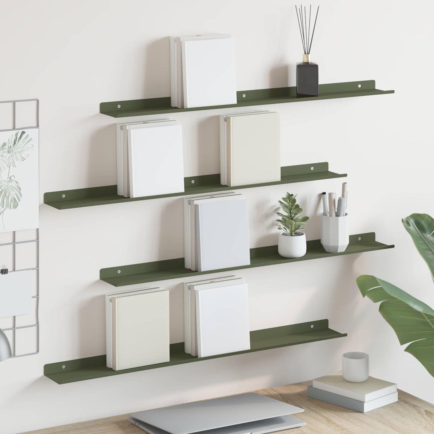 Lebegő polc 4 pcs Olajzöld 80 x 9 x 2,5 cm Acél