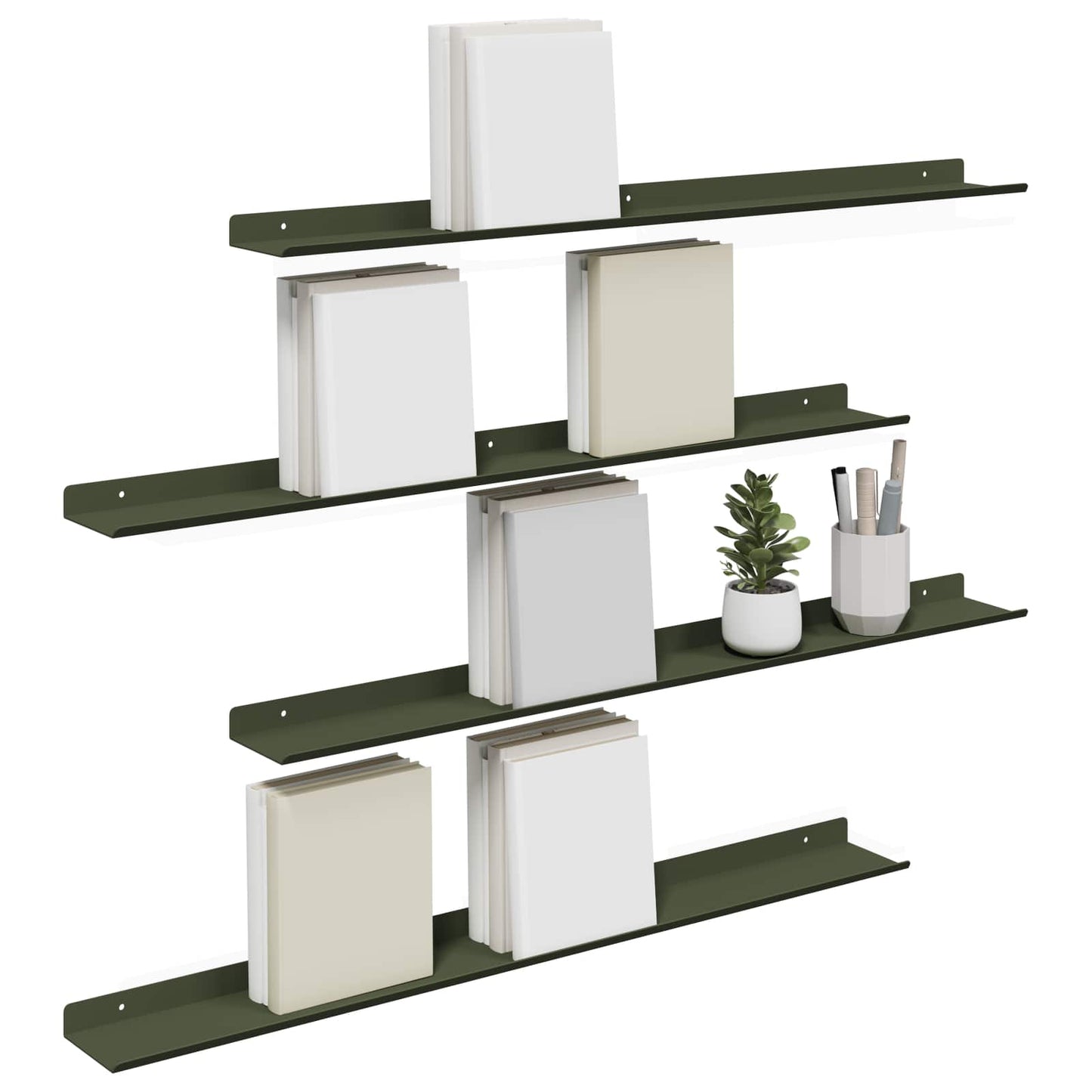Lebegő polc 4 pcs Olajzöld 80 x 9 x 2,5 cm Acél