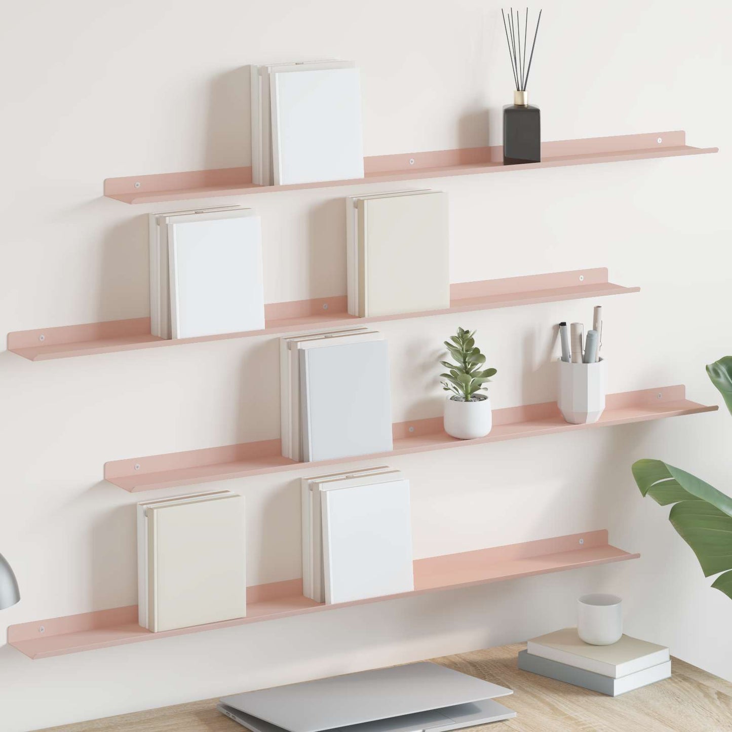 Lebegő polc 4 pcs Rózsaszín 100 x 9 x 2,5 cm Acél