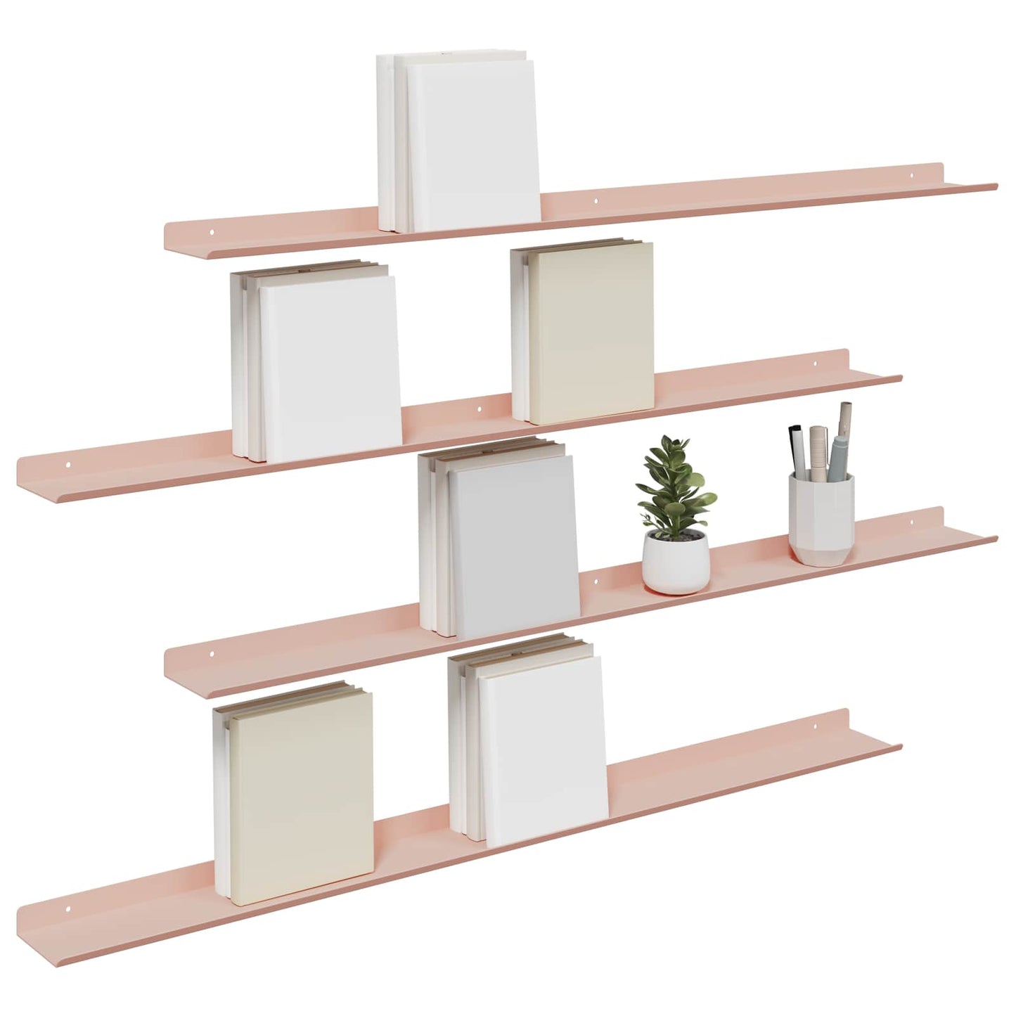 Lebegő polc 4 pcs Rózsaszín 100 x 9 x 2,5 cm Acél