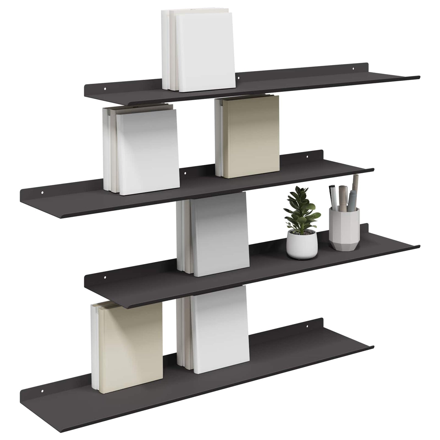 Lebegő polc 4 db Fekete 80 x 18 x 2,5 cm Acél