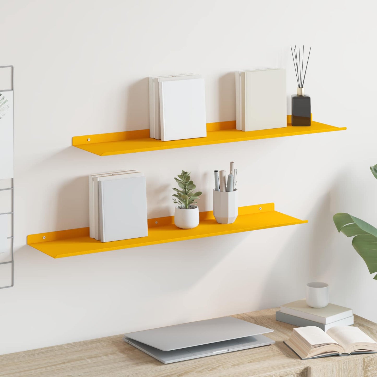 Lebegő polc 2 pcs Mustár sárga 80 x 18 x 2,5 cm Acél