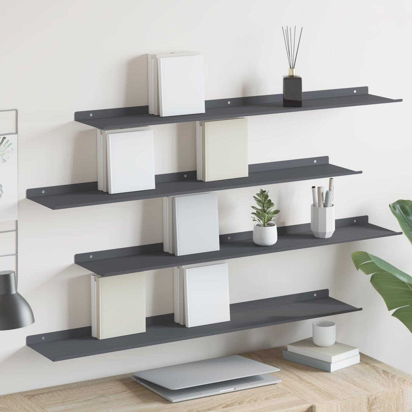 Lebegő polc 4 pcs Antracit 100 x 18 x 2,5 cm Acél
