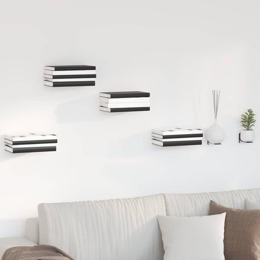 Lebegő polc polcokkal tárolóval 24 pcs Fekete 6 x 10,8 x 6,6 cm