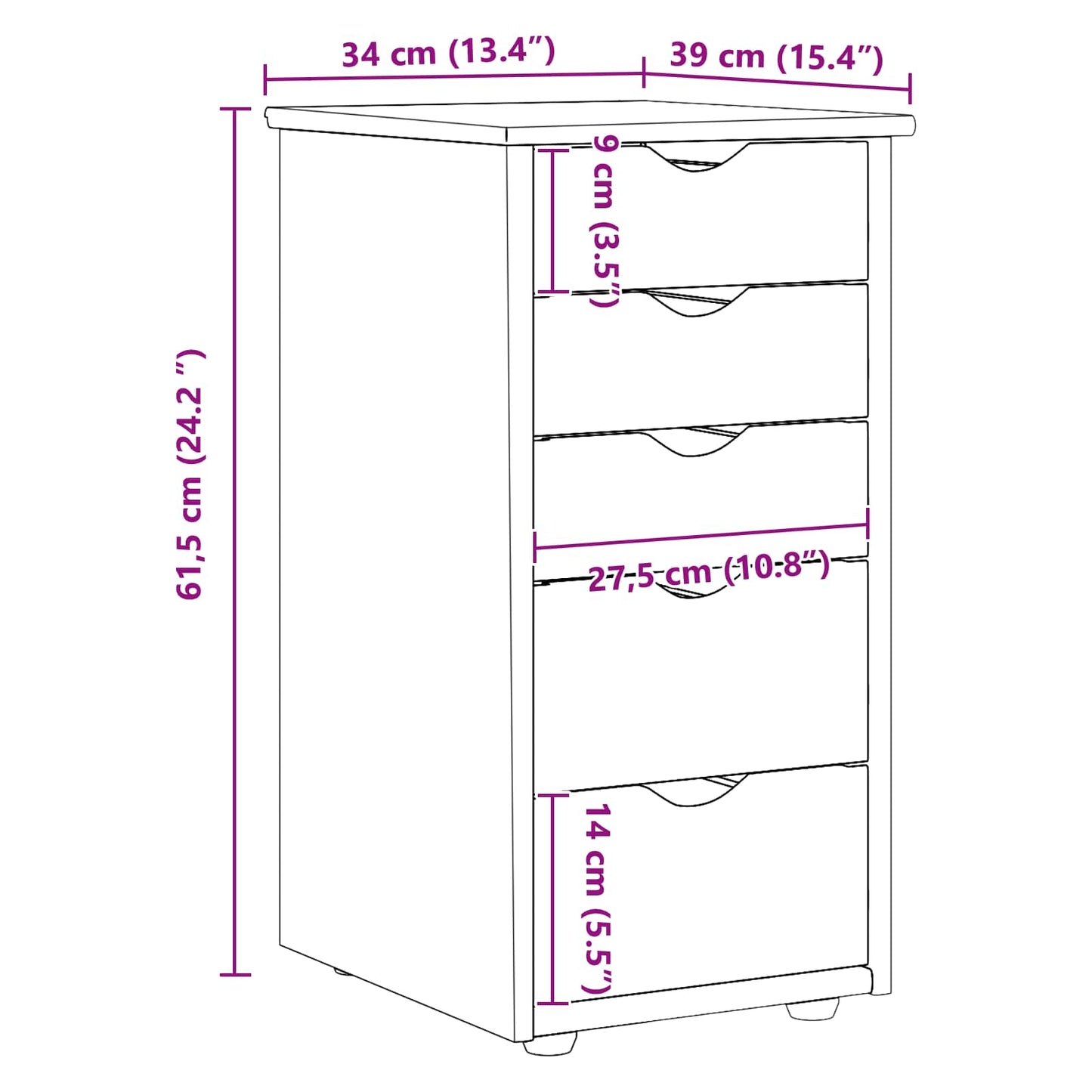 Cabinet 34 x 39 x 61,5 cm Tömör fenyőfa Szürke