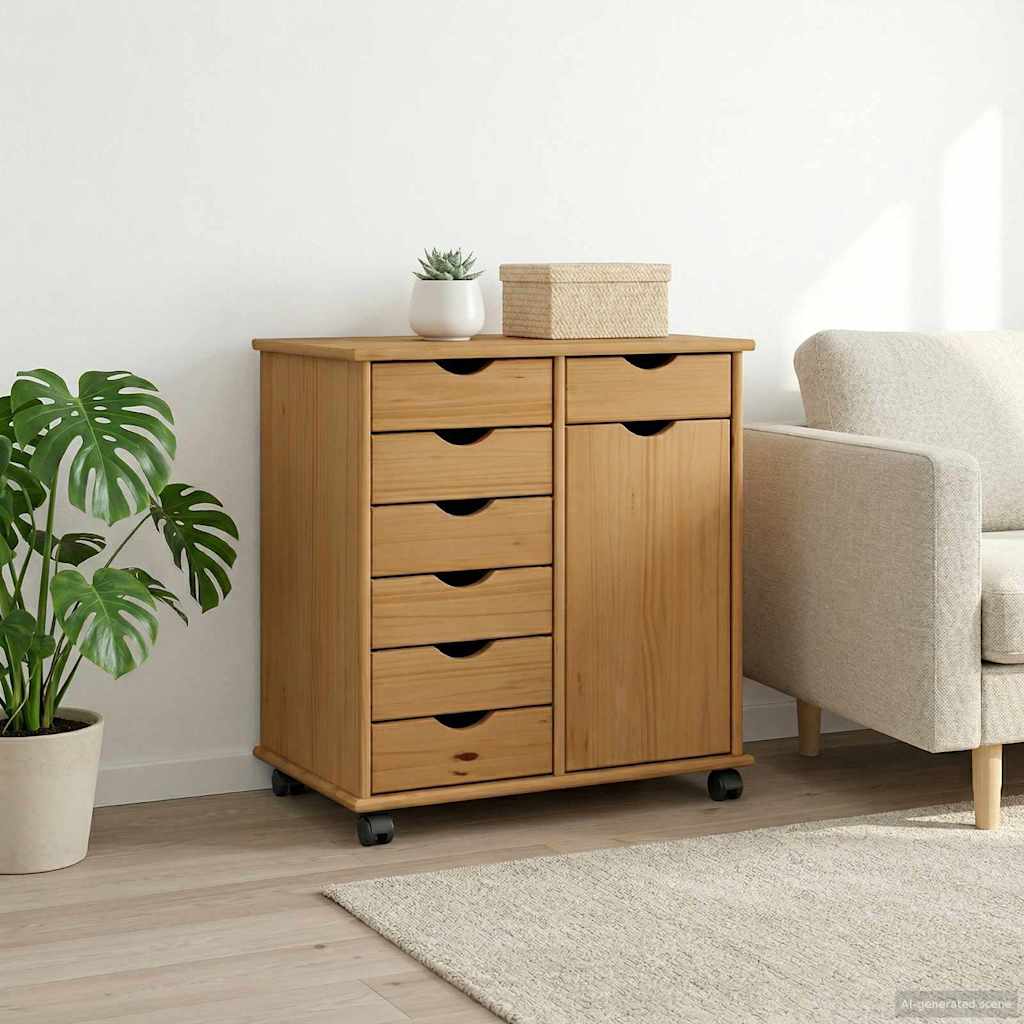 Görgős szekrény Méz barna 63,5 x 39 x 65,5 cm Tömör fenyőfa