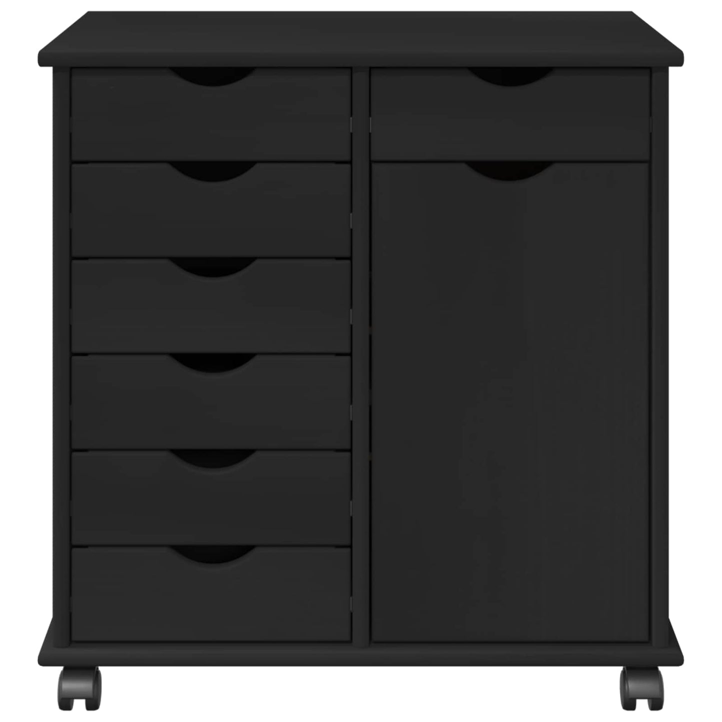 Görgős szekrény Fekete 63,5 x 39 x 65,5 cm Tömör fenyőfa