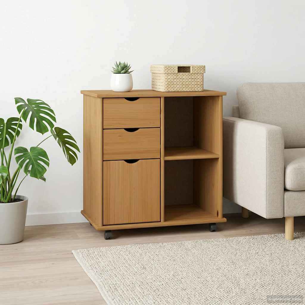 Görgős szekrény Méz barna 63,5 x 39 x 65,5 cm Tömör fenyőfa