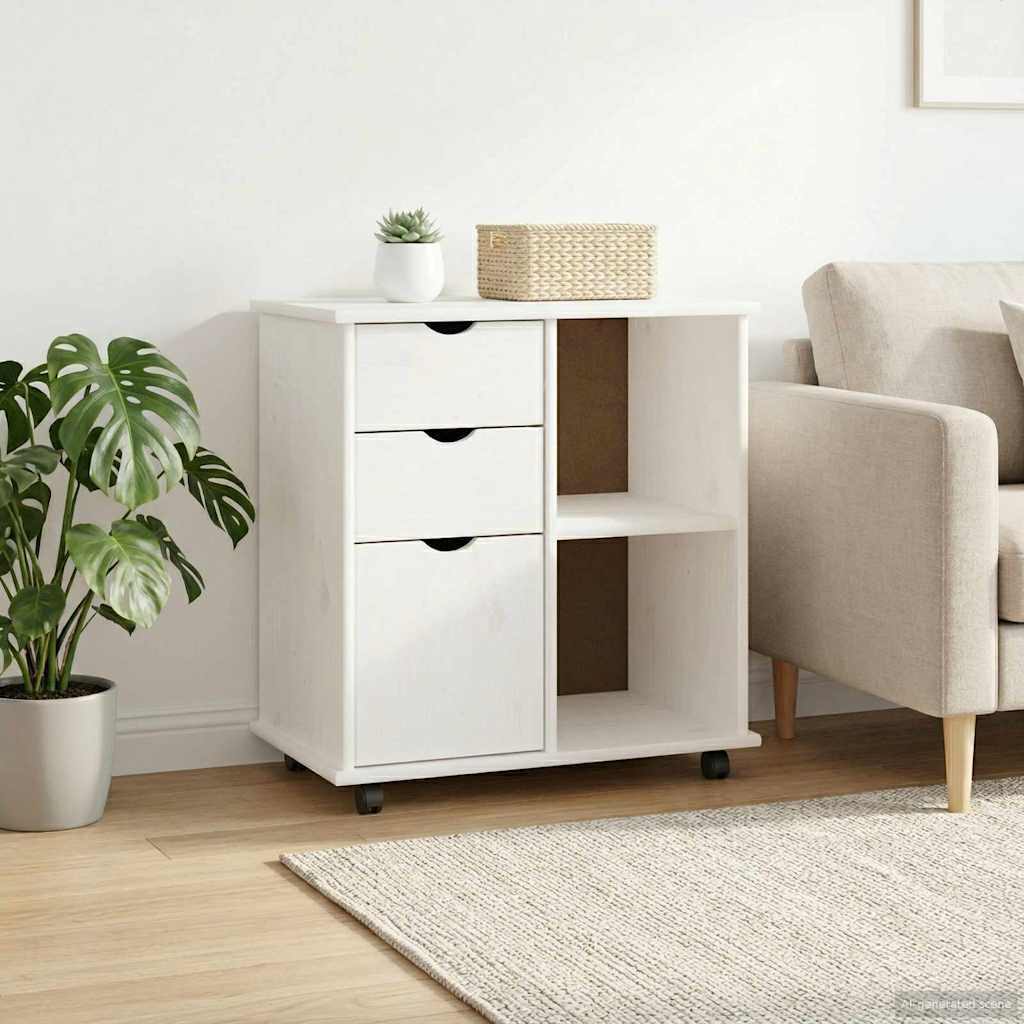 Görgős szekrény Fehér 63,5 x 39 x 65,5 cm Tömör fenyőfa
