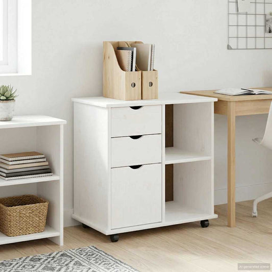 Görgős szekrény Fehér 63,5 x 39 x 65,5 cm Tömör fenyőfa
